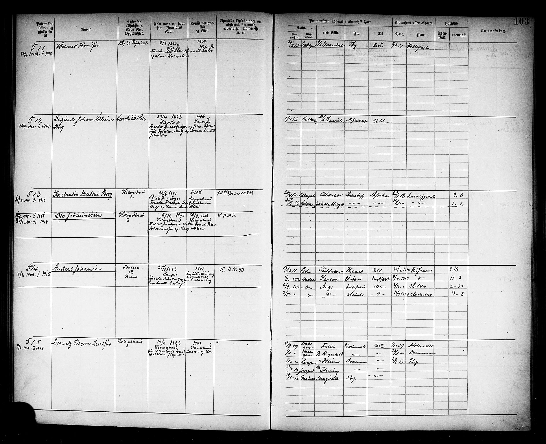 Holmestrand innrulleringskontor, SAKO/A-1151/F/Fb/L0002: Annotasjonsrulle, 1894-1911, p. 106