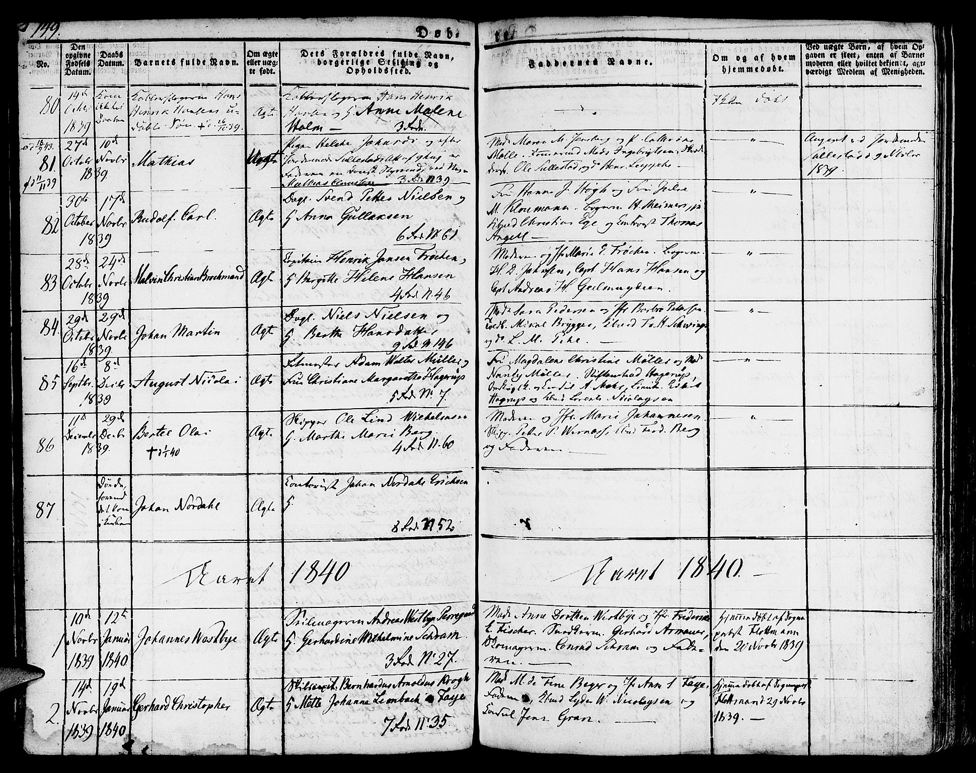 Nykirken Sokneprestembete, SAB/A-77101/H/Hab: Parish register (copy) no. A 5I, 1821-1841, p. 149