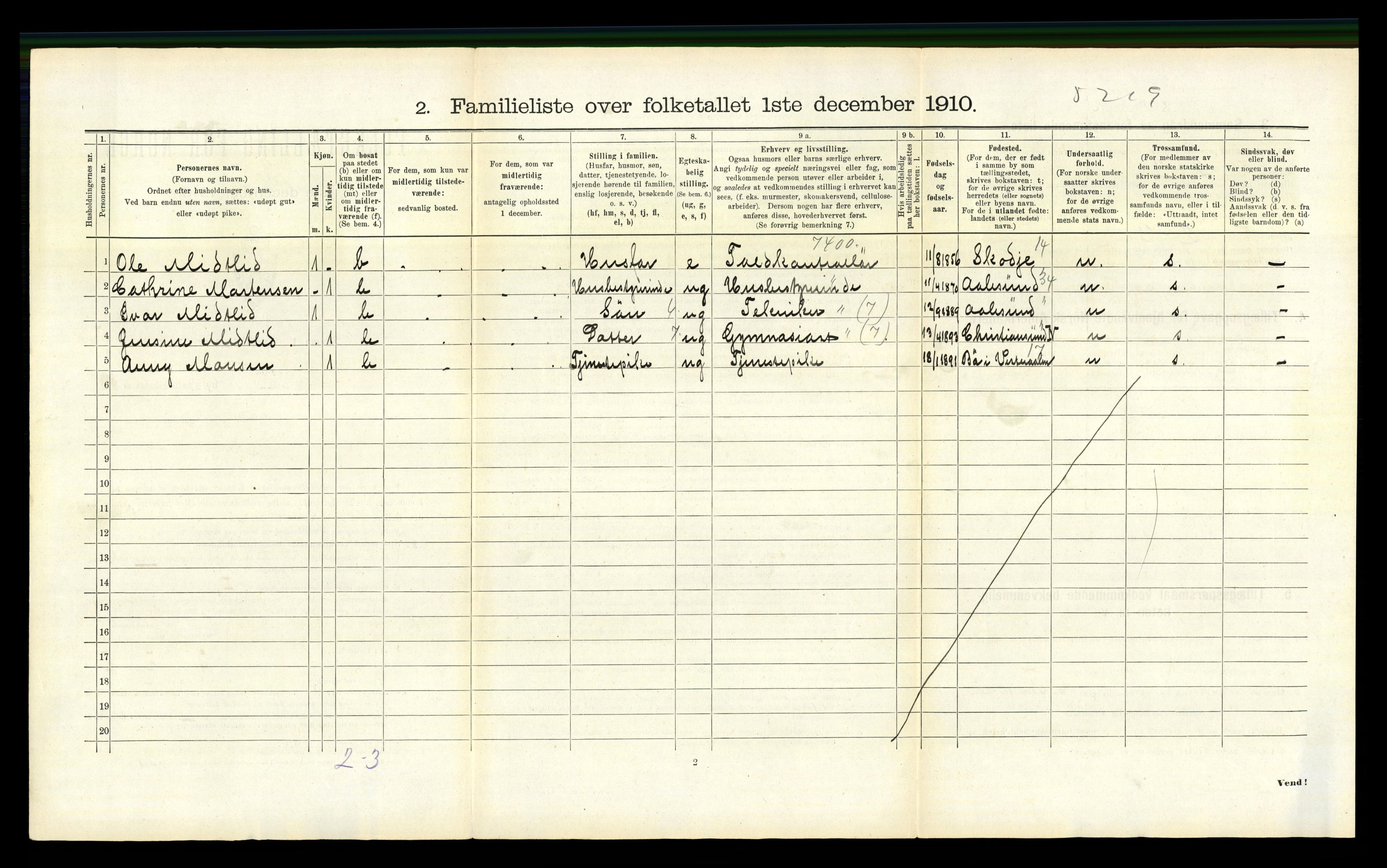 RA, 1910 census for Trondheim, 1910, p. 16840