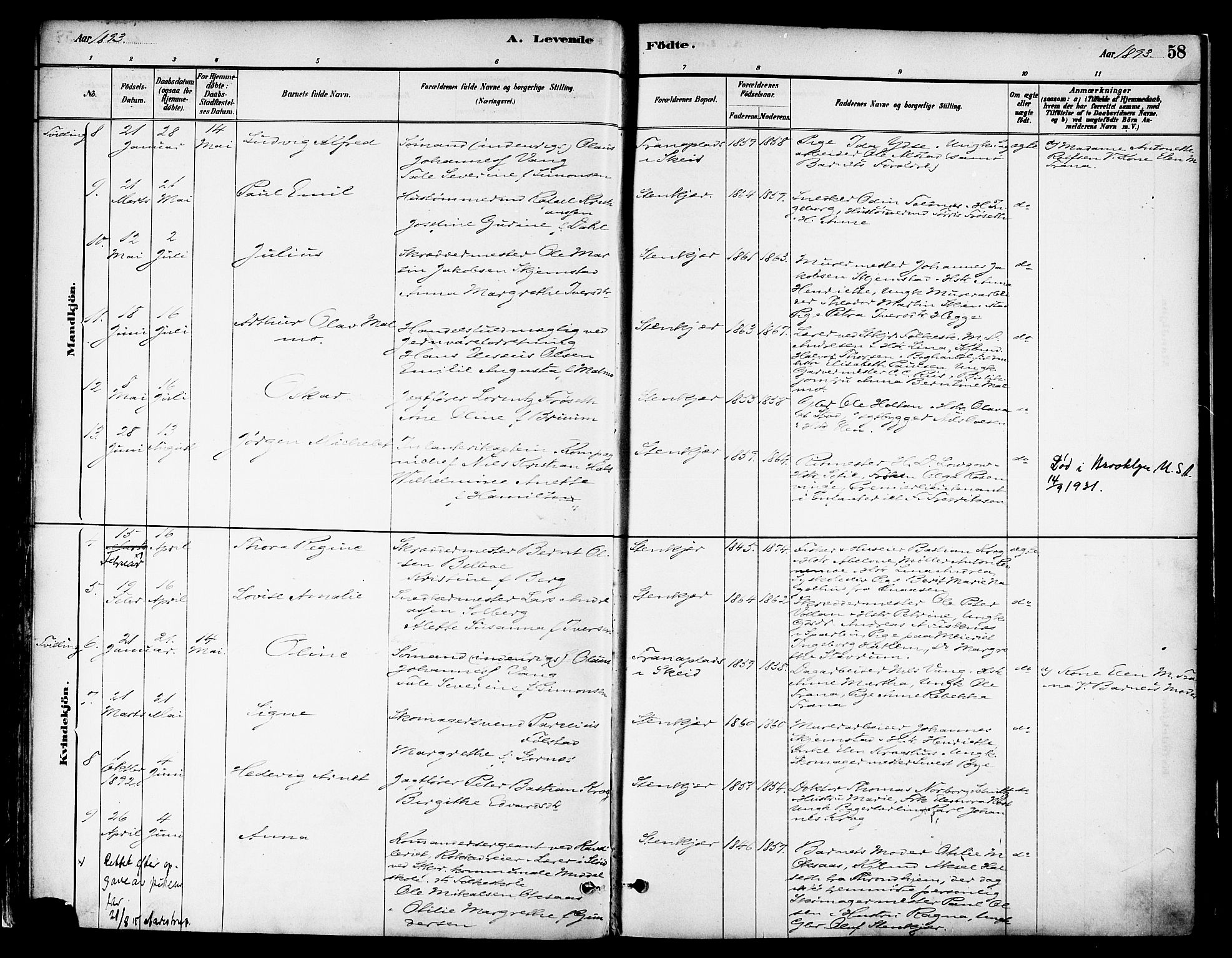 Ministerialprotokoller, klokkerbøker og fødselsregistre - Nord-Trøndelag, SAT/A-1458/739/L0371: Parish register (official) no. 739A03, 1881-1895, p. 58