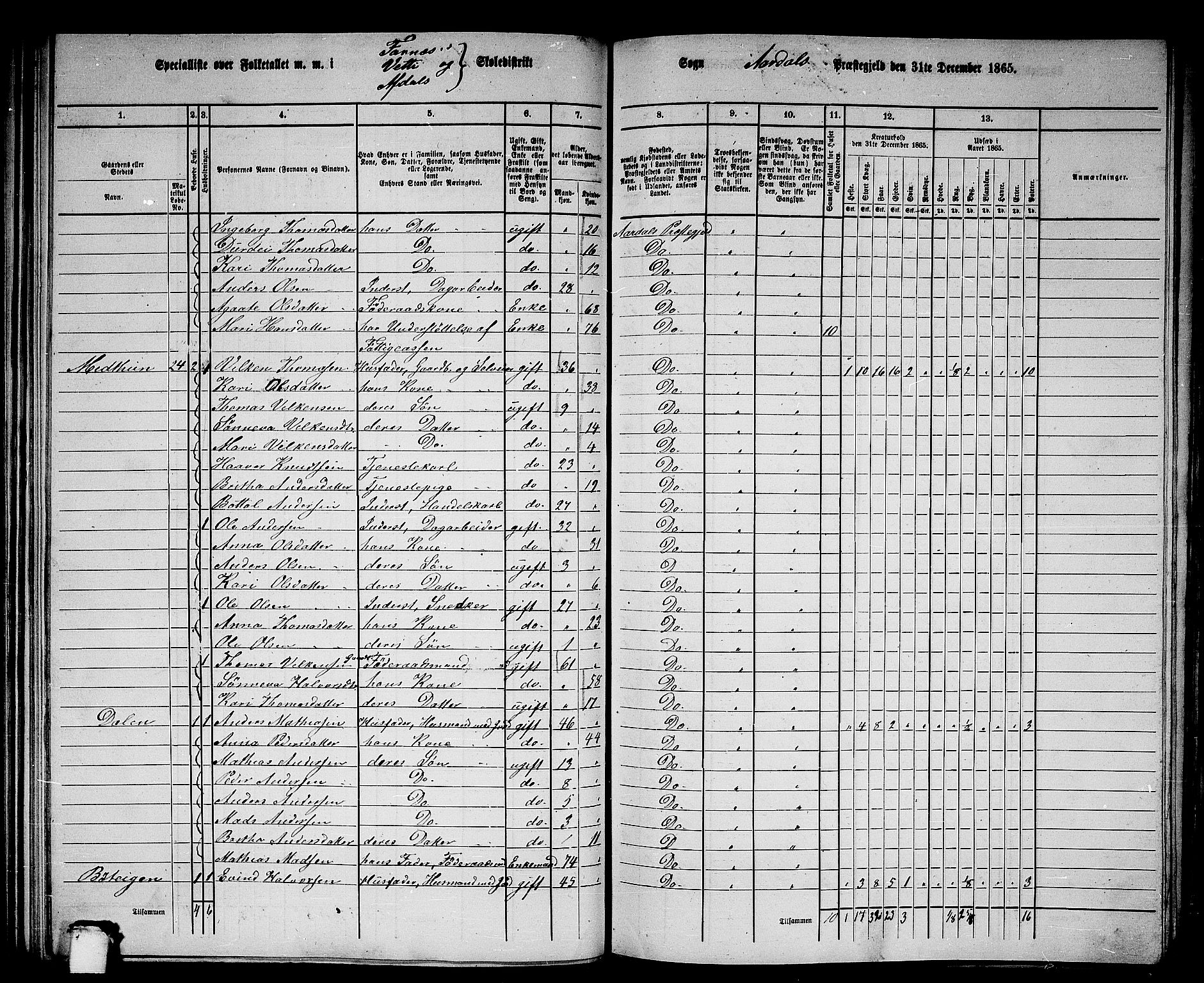 RA, 1865 census for Årdal, 1865, p. 74