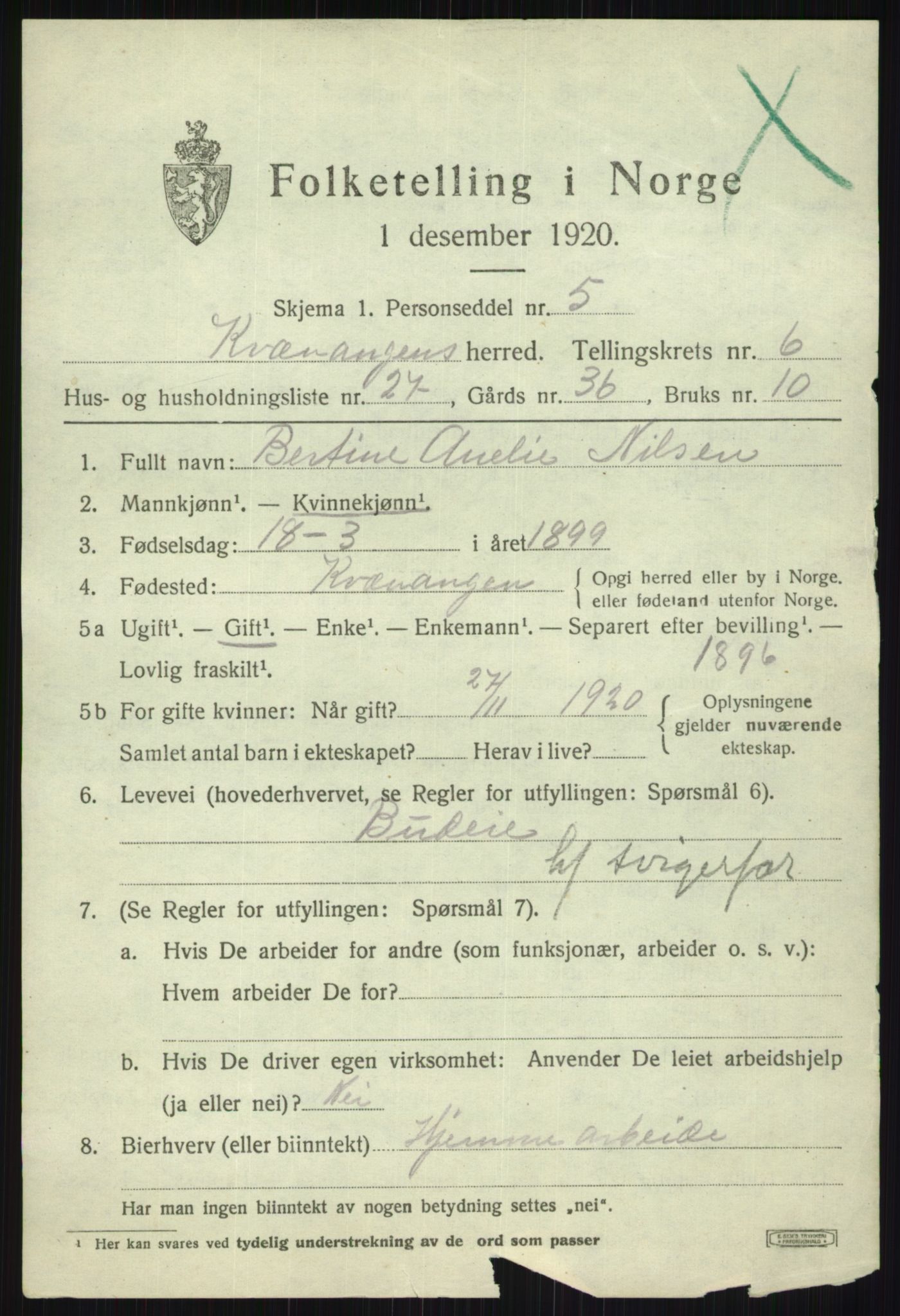 SATØ, 1920 census for Kvænangen, 1920, p. 4172