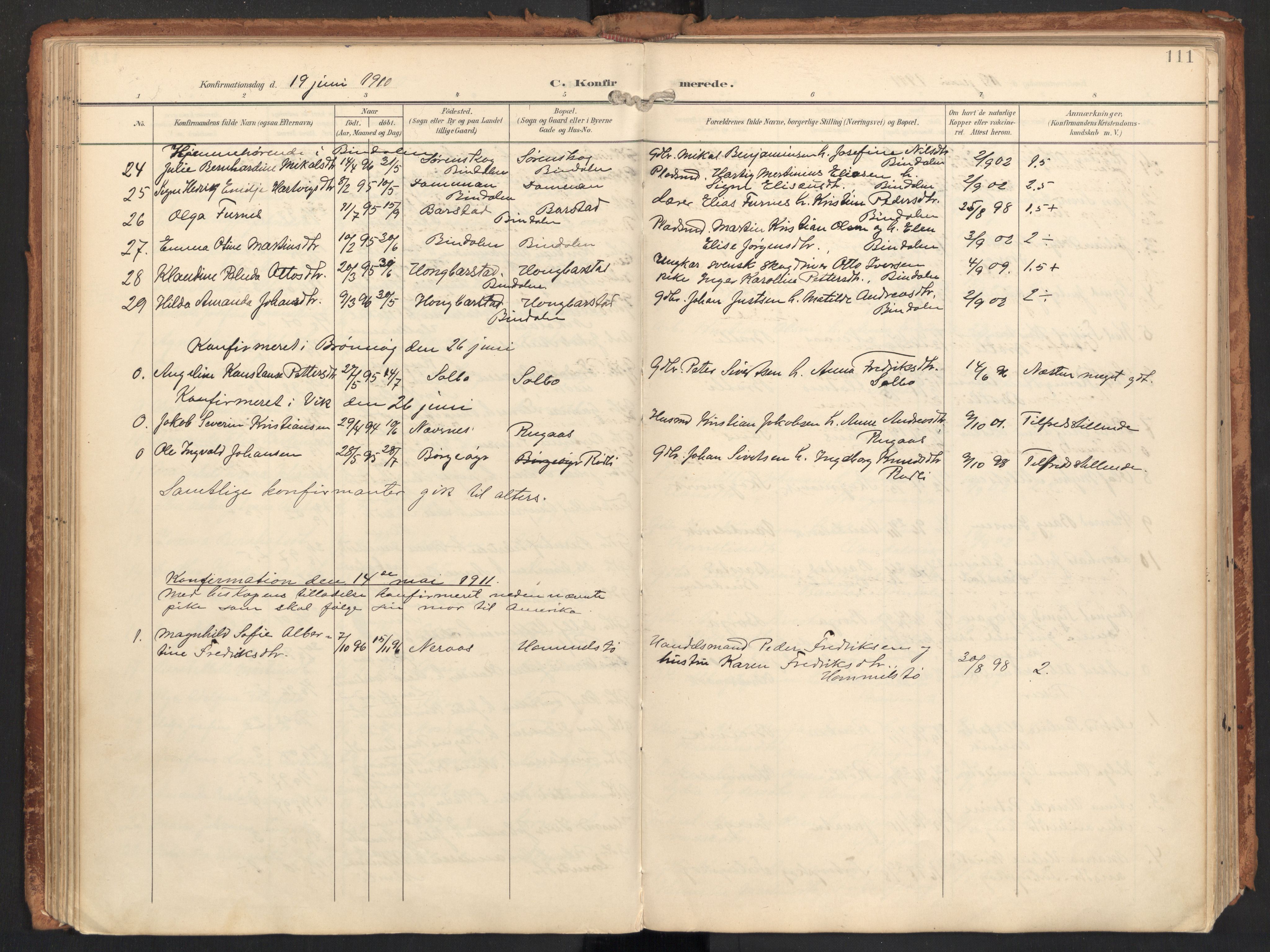 Ministerialprotokoller, klokkerbøker og fødselsregistre - Nordland, AV/SAT-A-1459/814/L0227: Parish register (official) no. 814A08, 1899-1920, p. 111