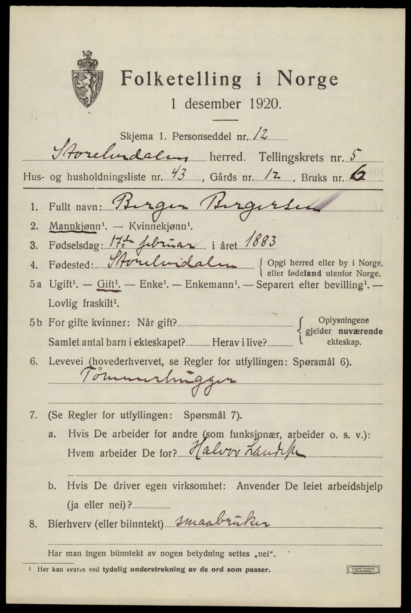 SAH, 1920 census for Stor-Elvdal, 1920, p. 4902