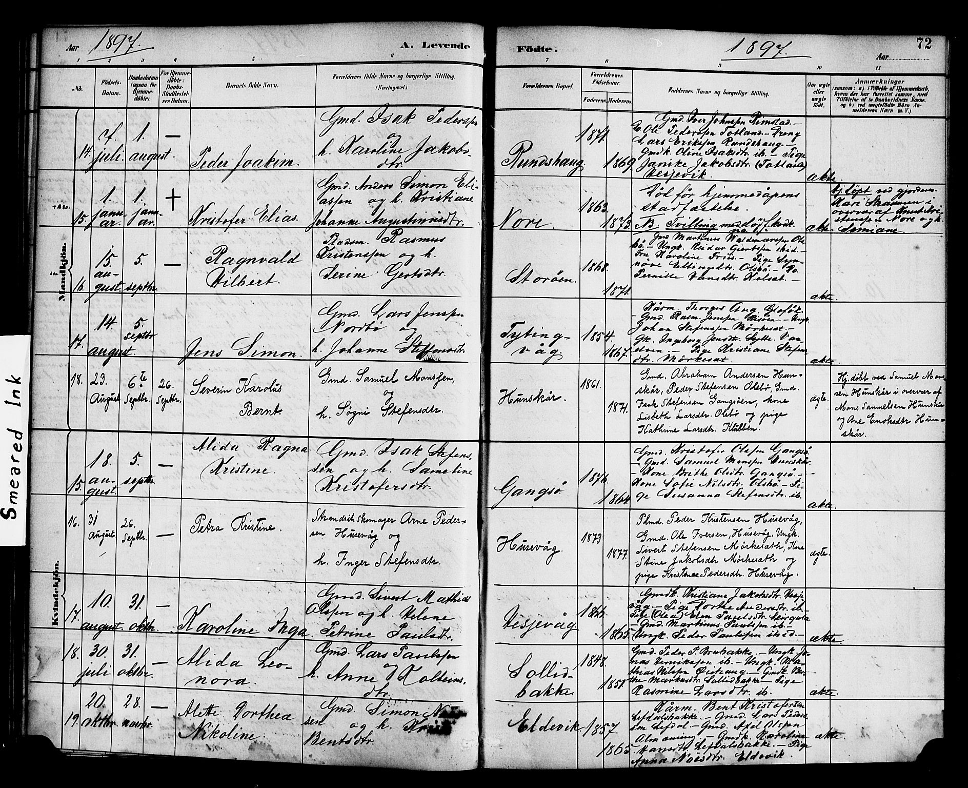 Davik sokneprestembete, AV/SAB-A-79701/H/Haa/Haad/L0001: Parish register (official) no. D 1, 1882-1900, p. 72