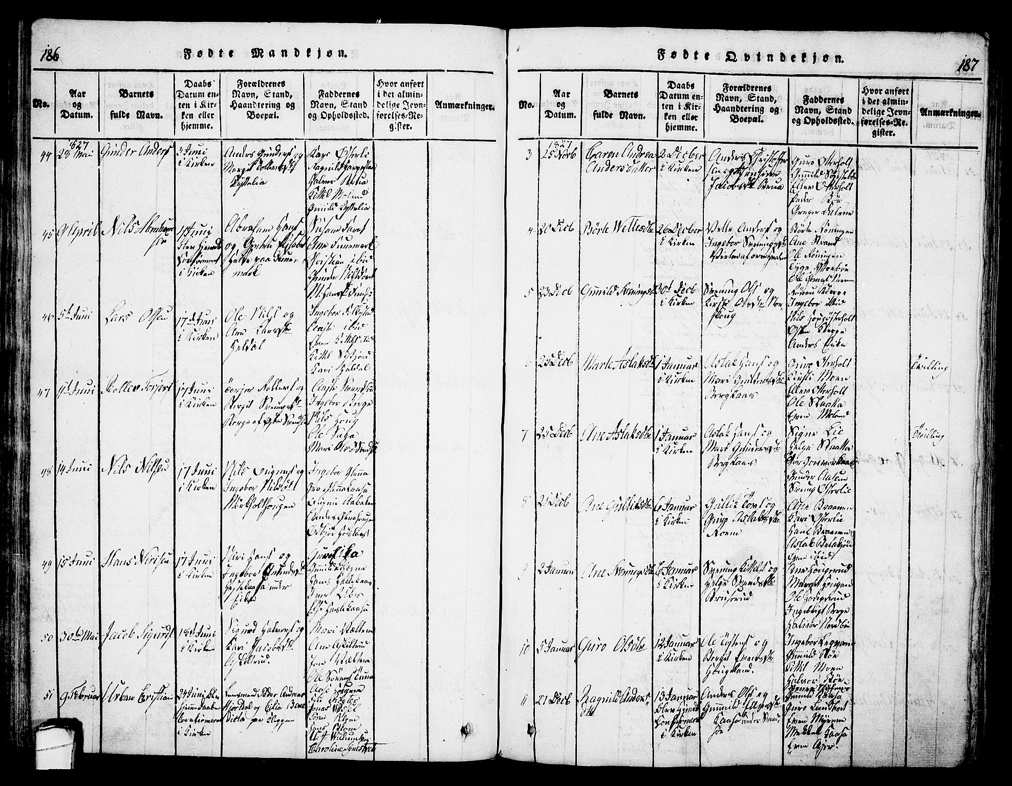 Bø kirkebøker, SAKO/A-257/G/Ga/L0001: Parish register (copy) no. 1, 1815-1831, p. 186-187