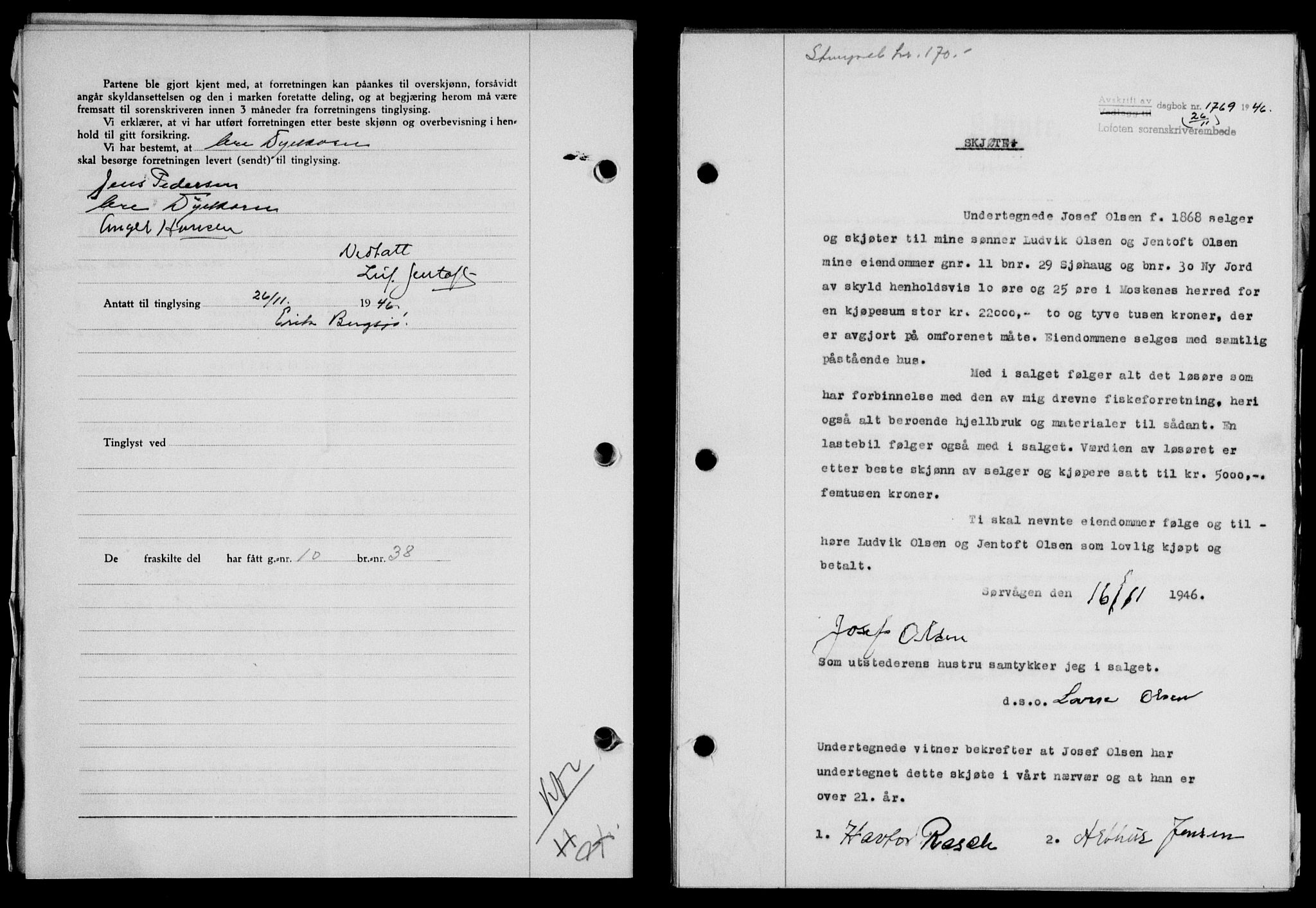 Lofoten sorenskriveri, SAT/A-0017/1/2/2C/L0015a: Mortgage book no. 15a, 1946-1947, Diary no: : 1769/1946