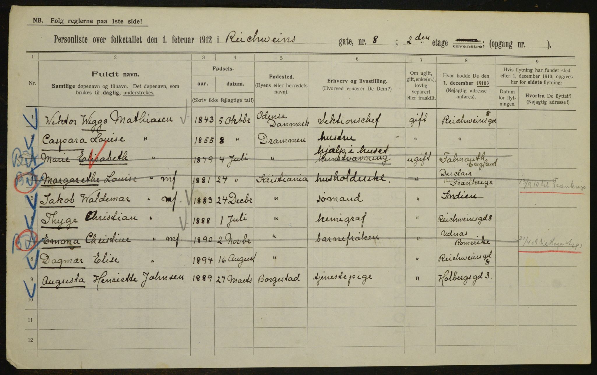 OBA, Municipal Census 1912 for Kristiania, 1912, p. 83017