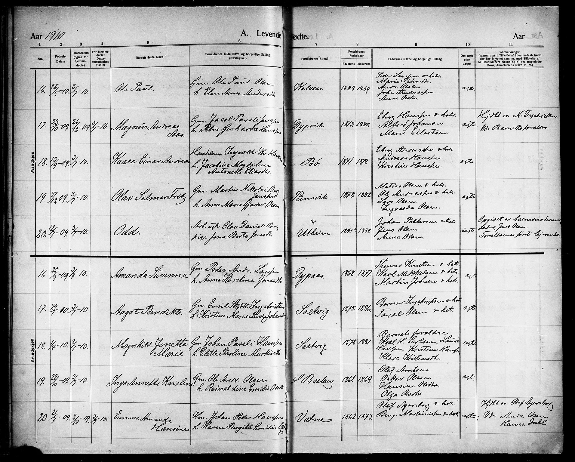 Ministerialprotokoller, klokkerbøker og fødselsregistre - Nordland, AV/SAT-A-1459/863/L0916: Parish register (copy) no. 863C06, 1907-1921