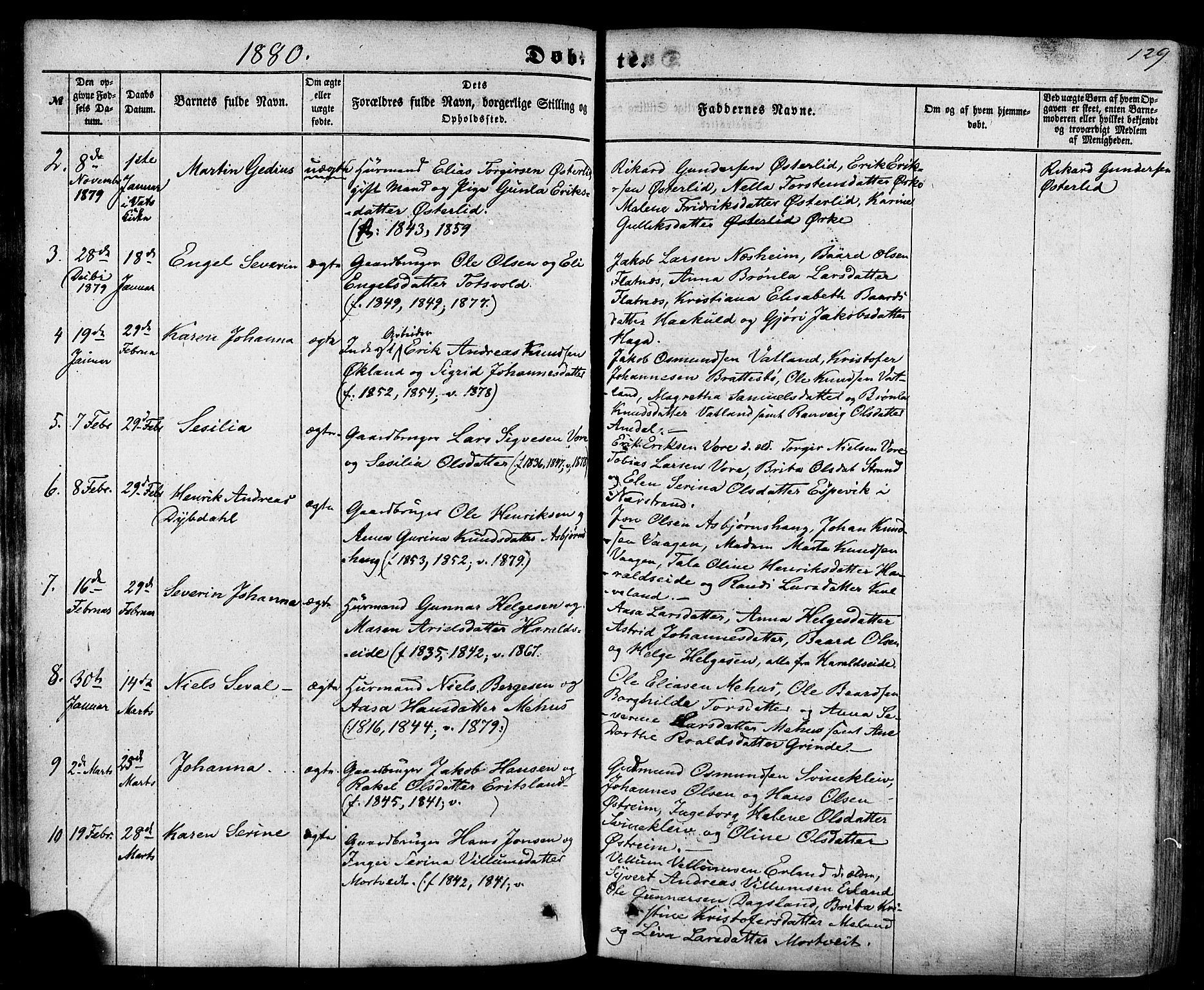Skjold sokneprestkontor, SAST/A-101847/H/Ha/Haa/L0008: Parish register (official) no. A 8, 1856-1882, p. 129