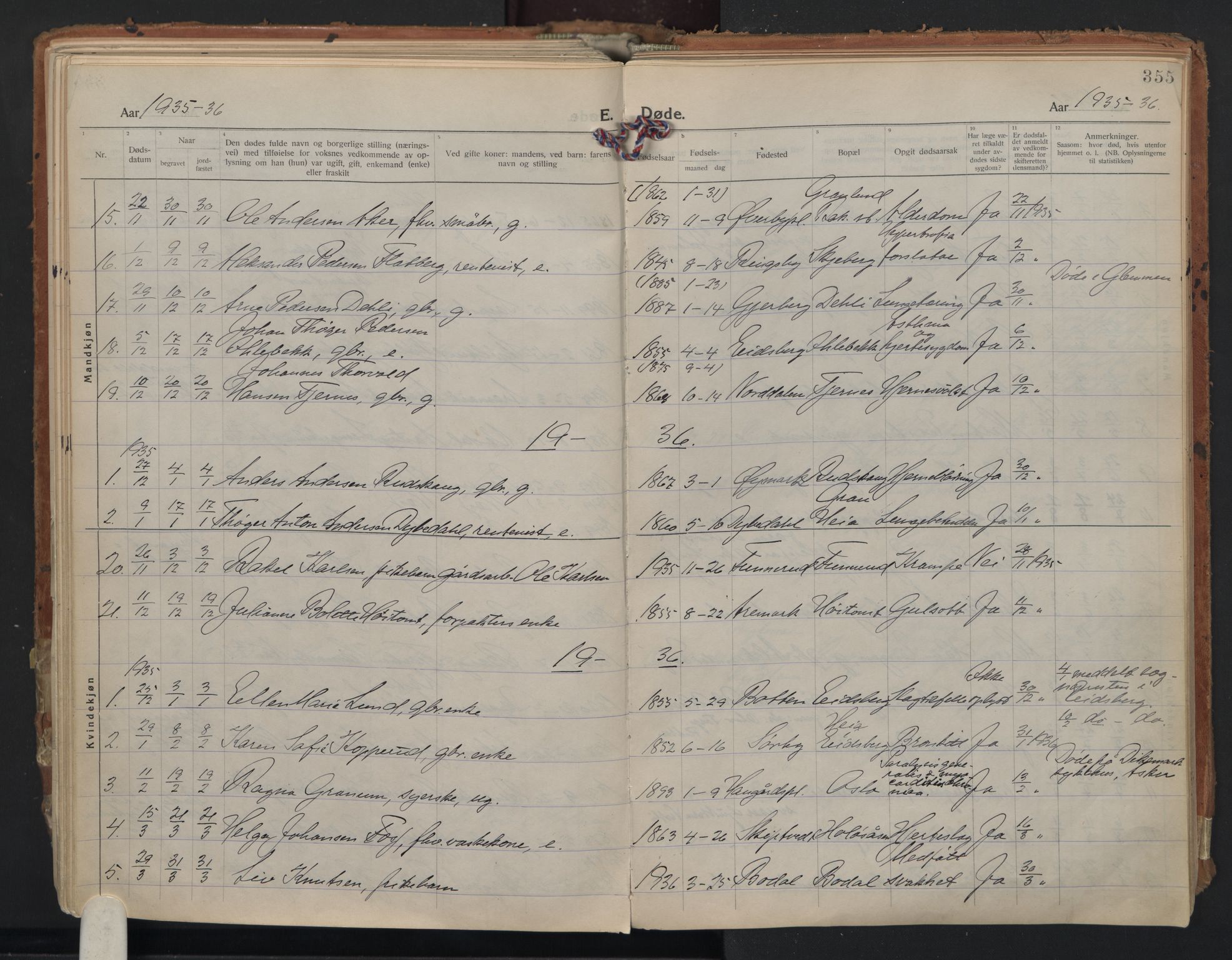 Rakkestad prestekontor Kirkebøker, AV/SAO-A-2008/F/Fa/L0016: Parish register (official) no. I 16, 1922-1943, p. 355