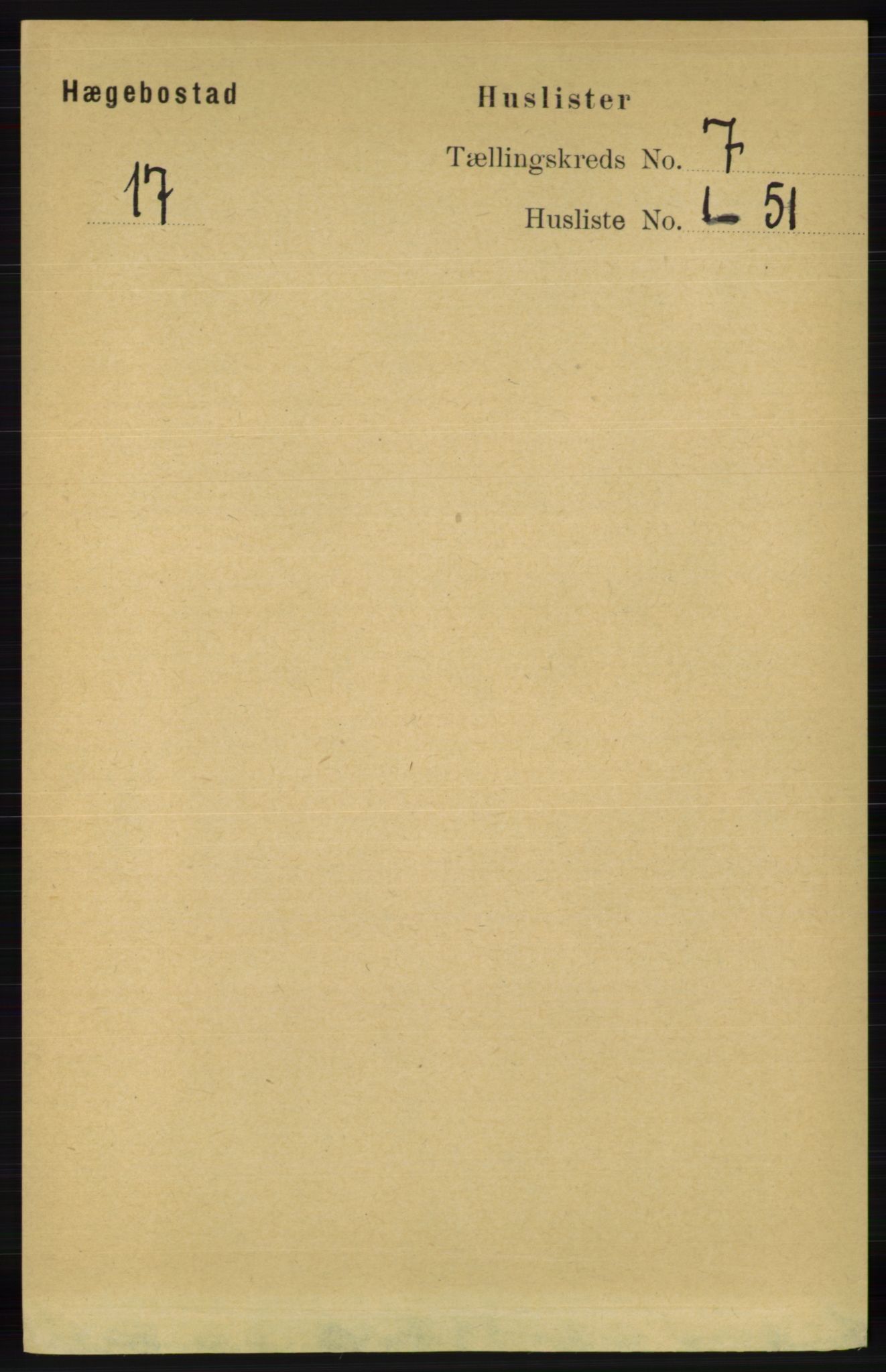 RA, 1891 census for 1034 Hægebostad, 1891, p. 2047
