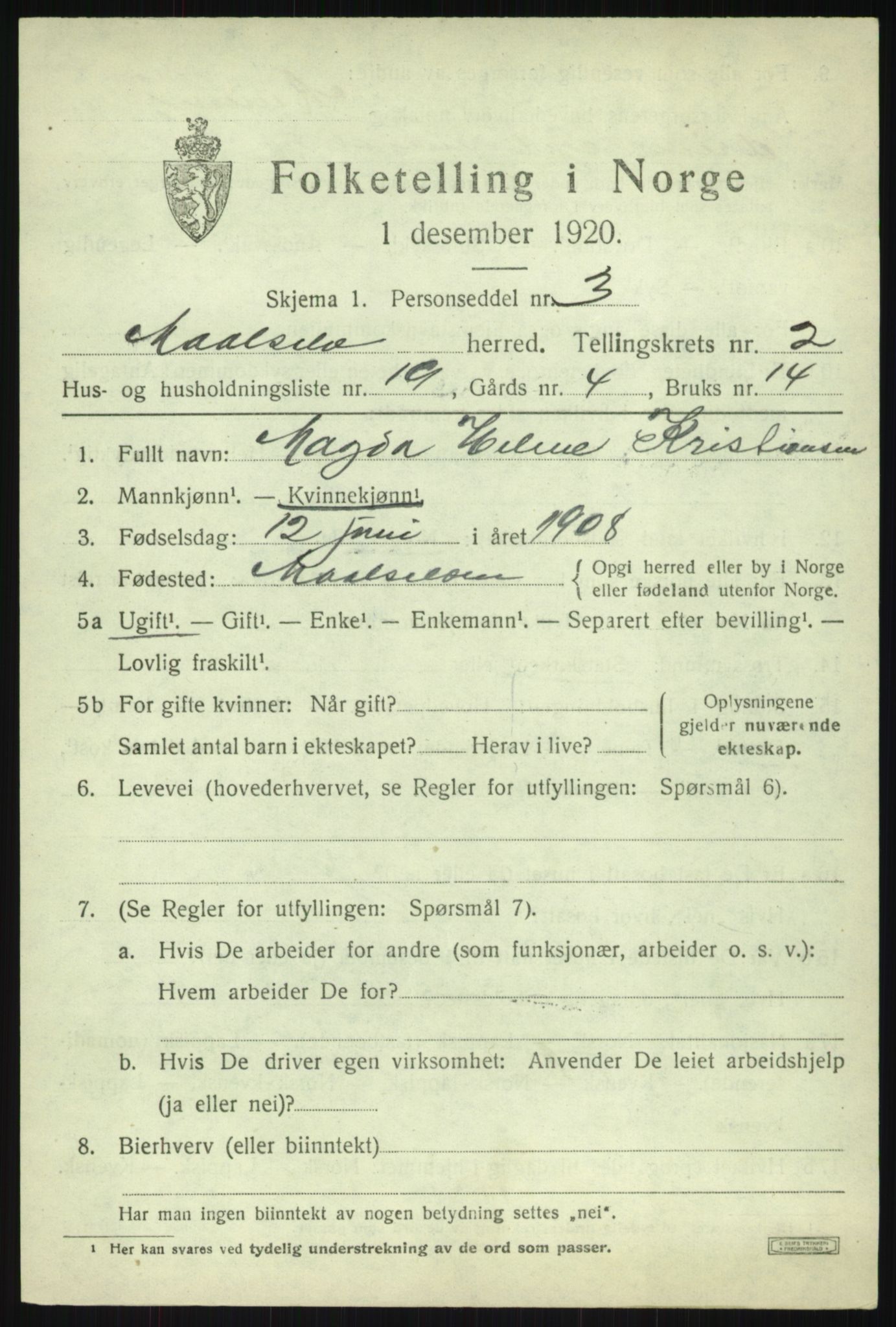 SATØ, 1920 census for Målselv, 1920, p. 2007