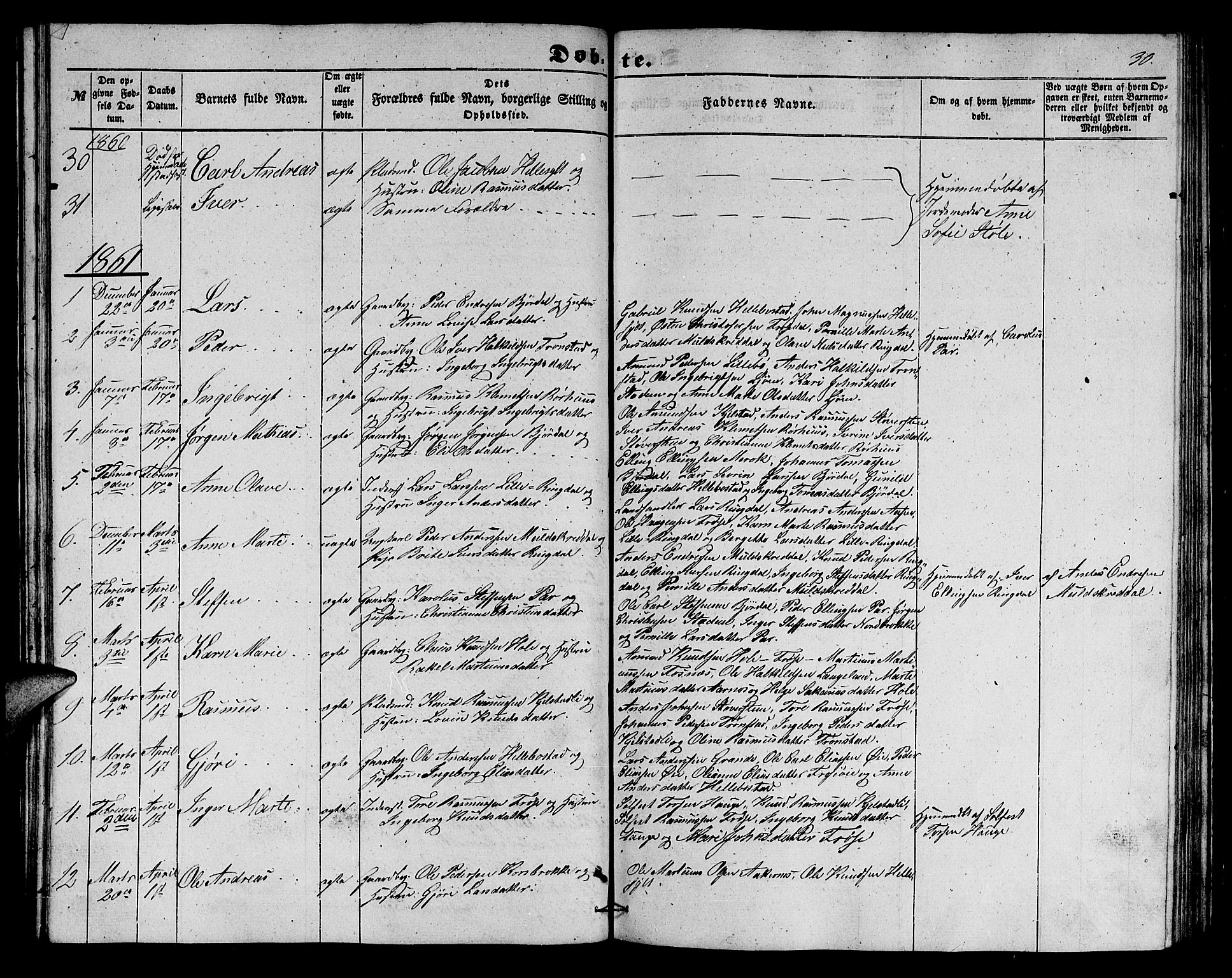 Ministerialprotokoller, klokkerbøker og fødselsregistre - Møre og Romsdal, SAT/A-1454/517/L0228: Parish register (copy) no. 517C01, 1854-1865, p. 30