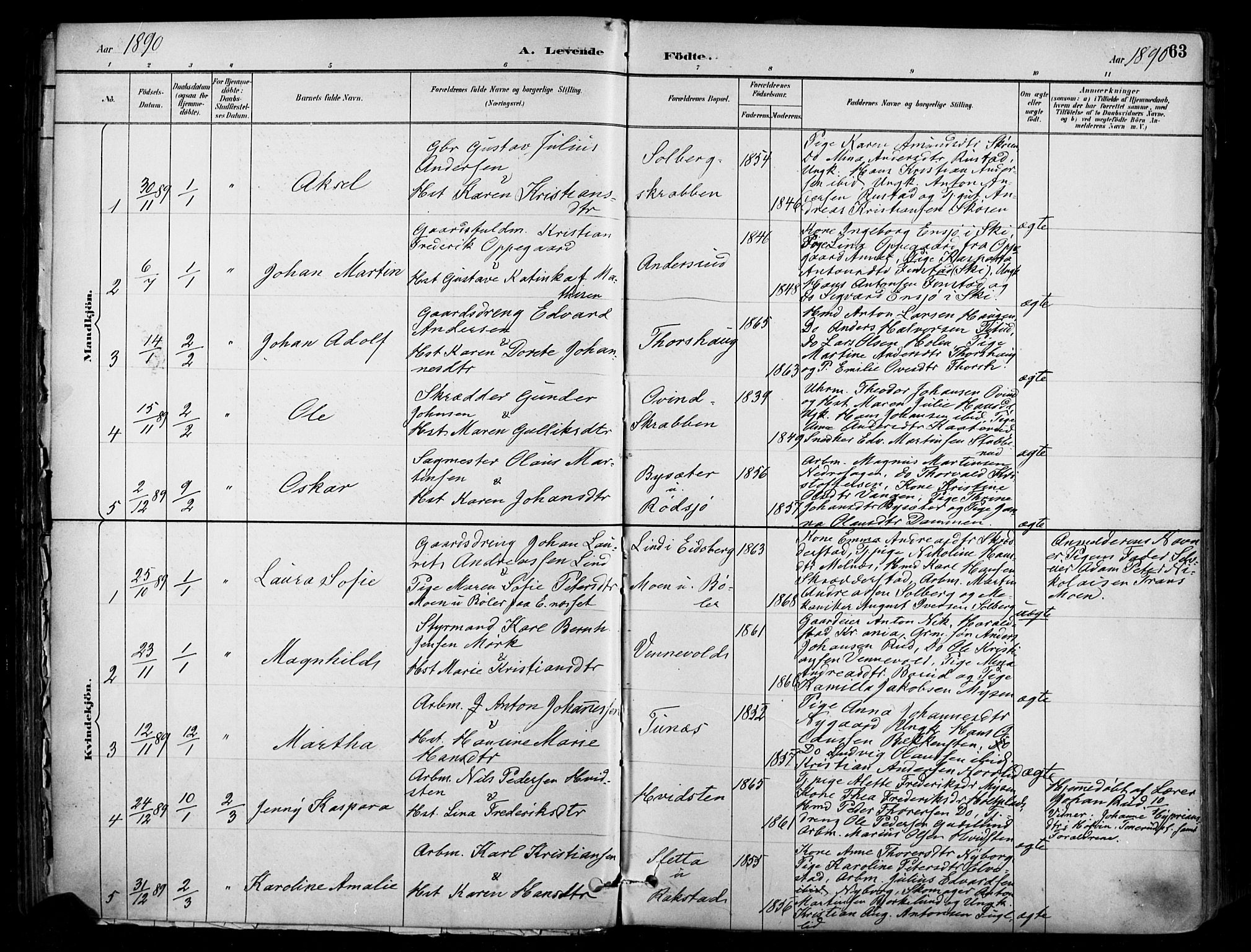 Enebakk prestekontor Kirkebøker, SAO/A-10171c/F/Fa/L0016: Parish register (official) no. I 16, 1883-1898, p. 63