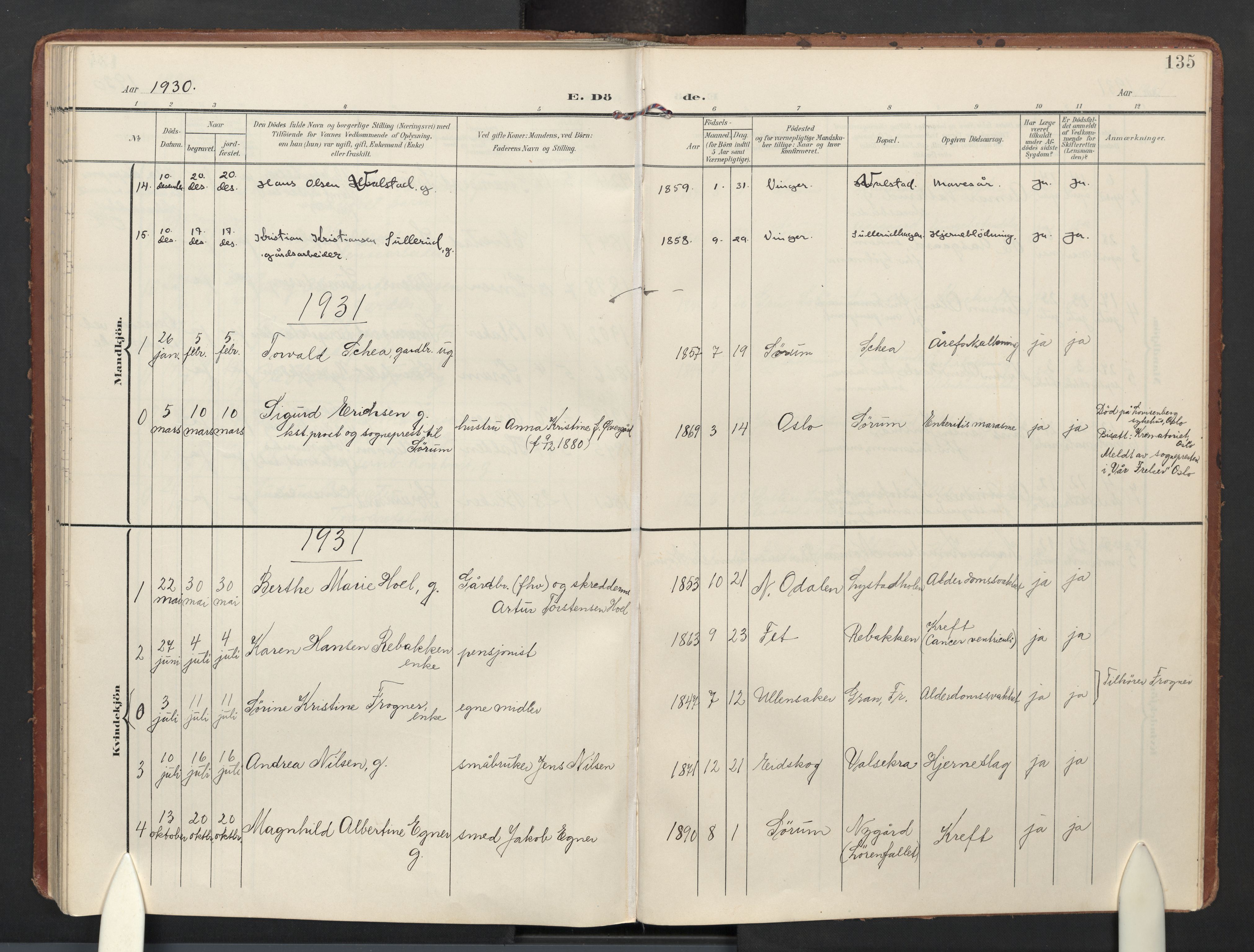 Sørum prestekontor Kirkebøker, AV/SAO-A-10303/F/Fa/L0009: Parish register (official) no. I 9, 1905-1931, p. 135