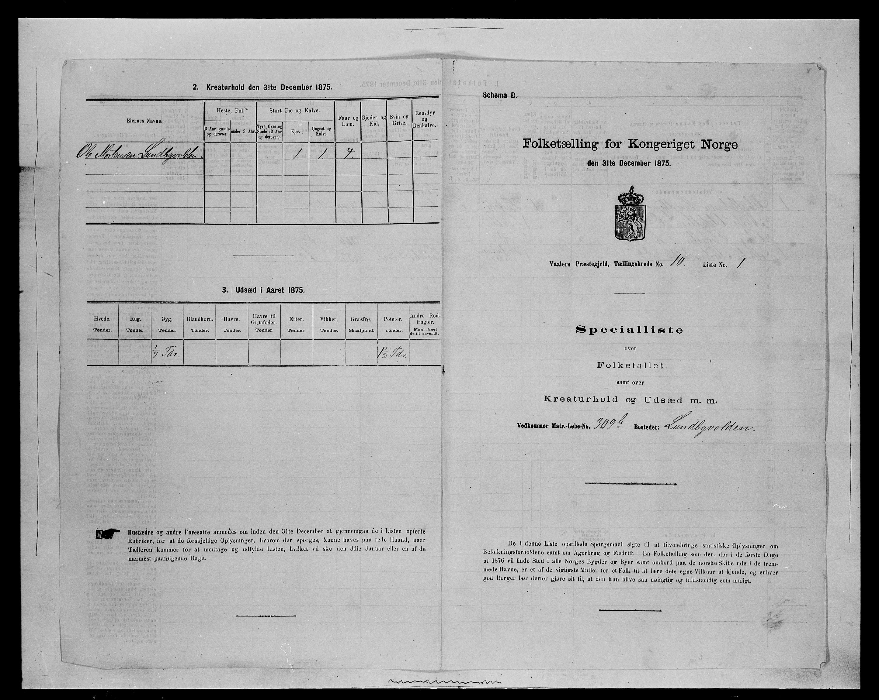 SAH, 1875 census for 0426P Våler parish (Hedmark), 1875, p. 1290