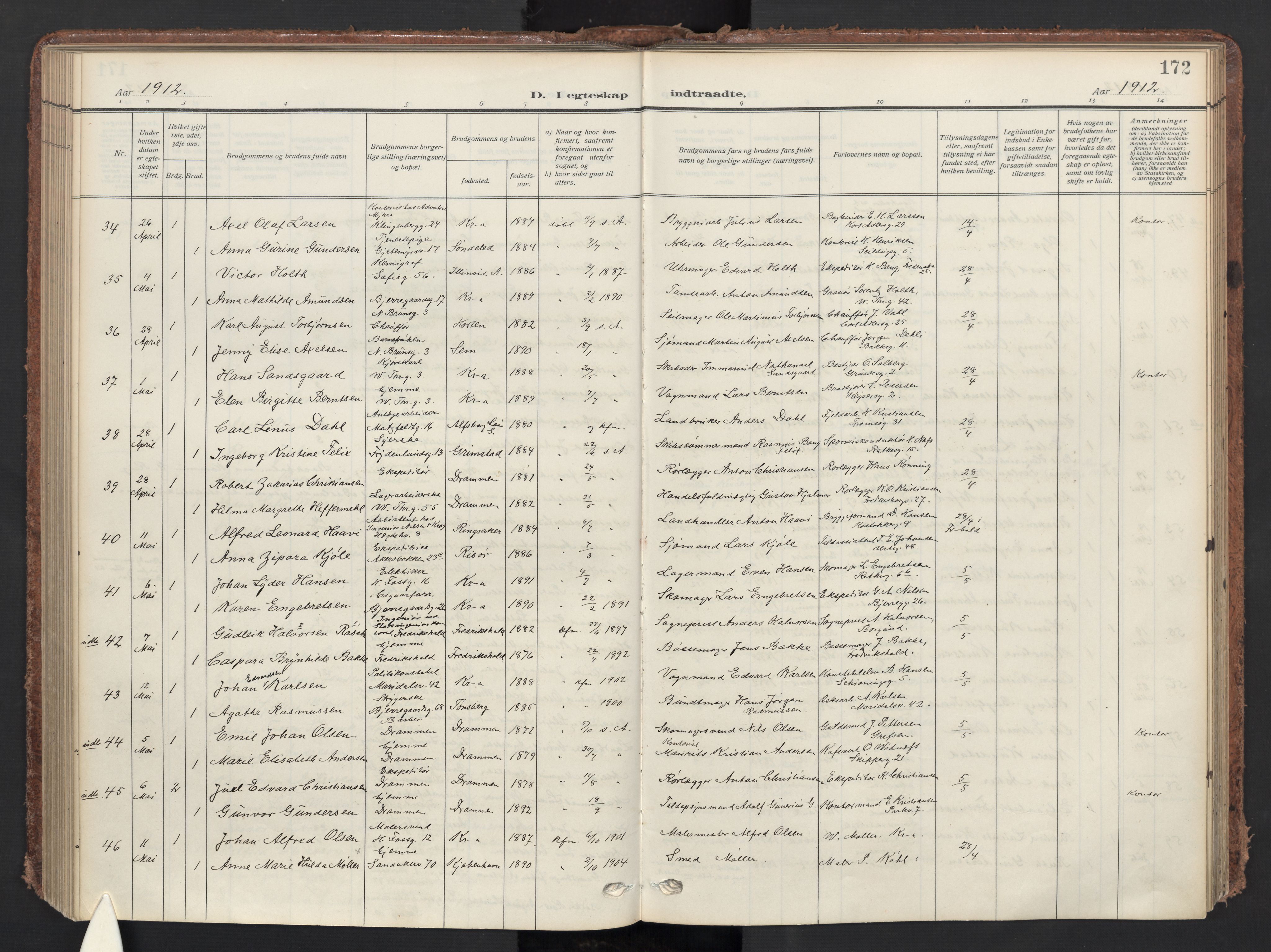 Gamle Aker prestekontor Kirkebøker, SAO/A-10617a/F/L0015: Parish register (official) no. 15, 1911-1924, p. 172