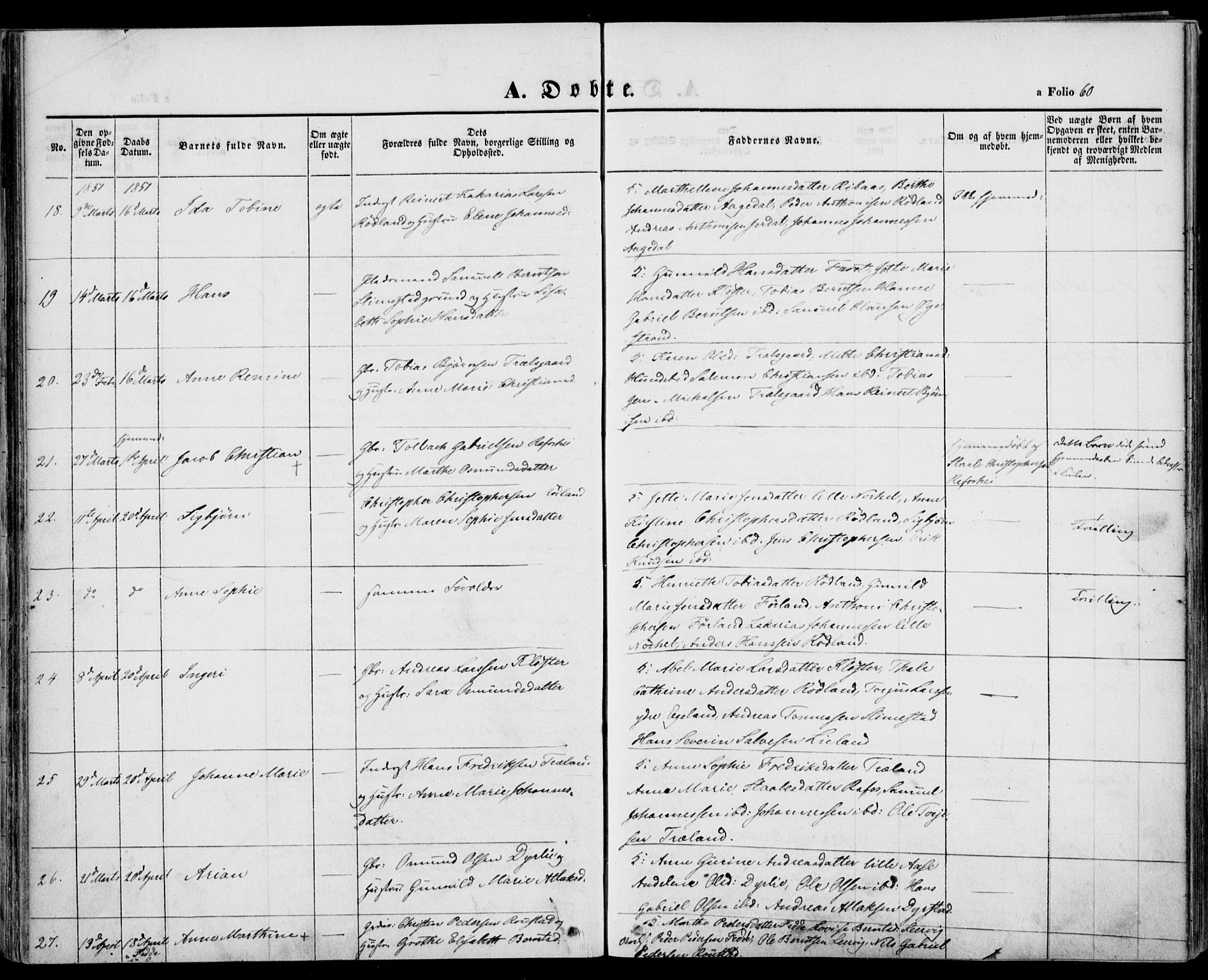 Kvinesdal sokneprestkontor, AV/SAK-1111-0026/F/Fa/Fab/L0005: Parish register (official) no. A 5, 1844-1857, p. 60