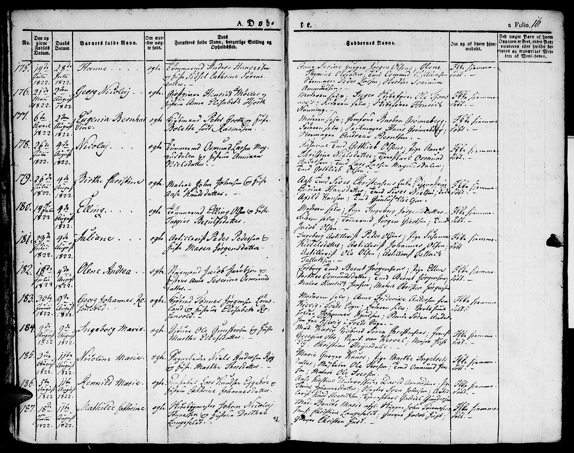 Kristiansand domprosti, SAK/1112-0006/F/Fa/L0009: Parish register (official) no. A 9, 1821-1827, p. 16