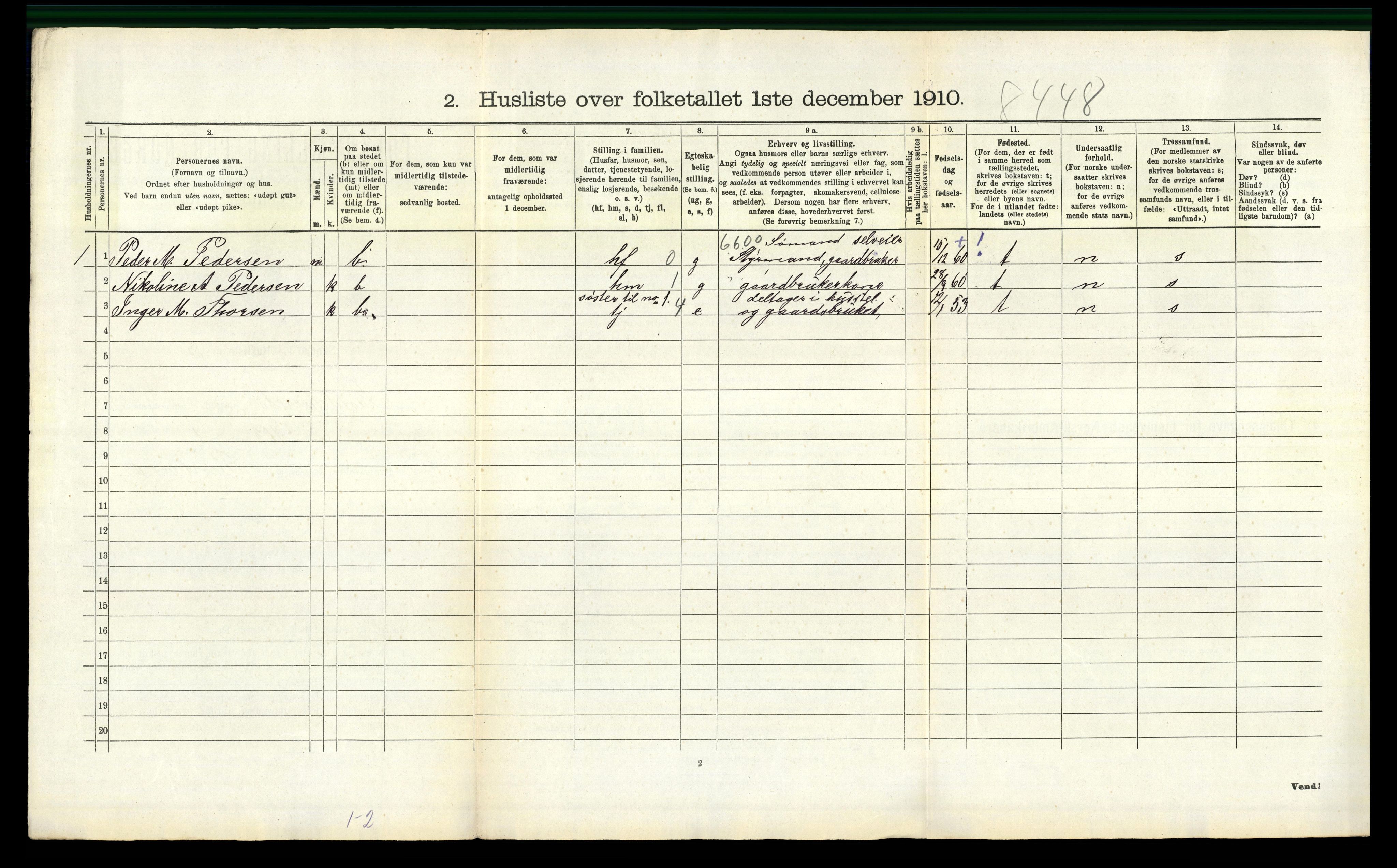 RA, 1910 census for Sandeherred, 1910, p. 2308