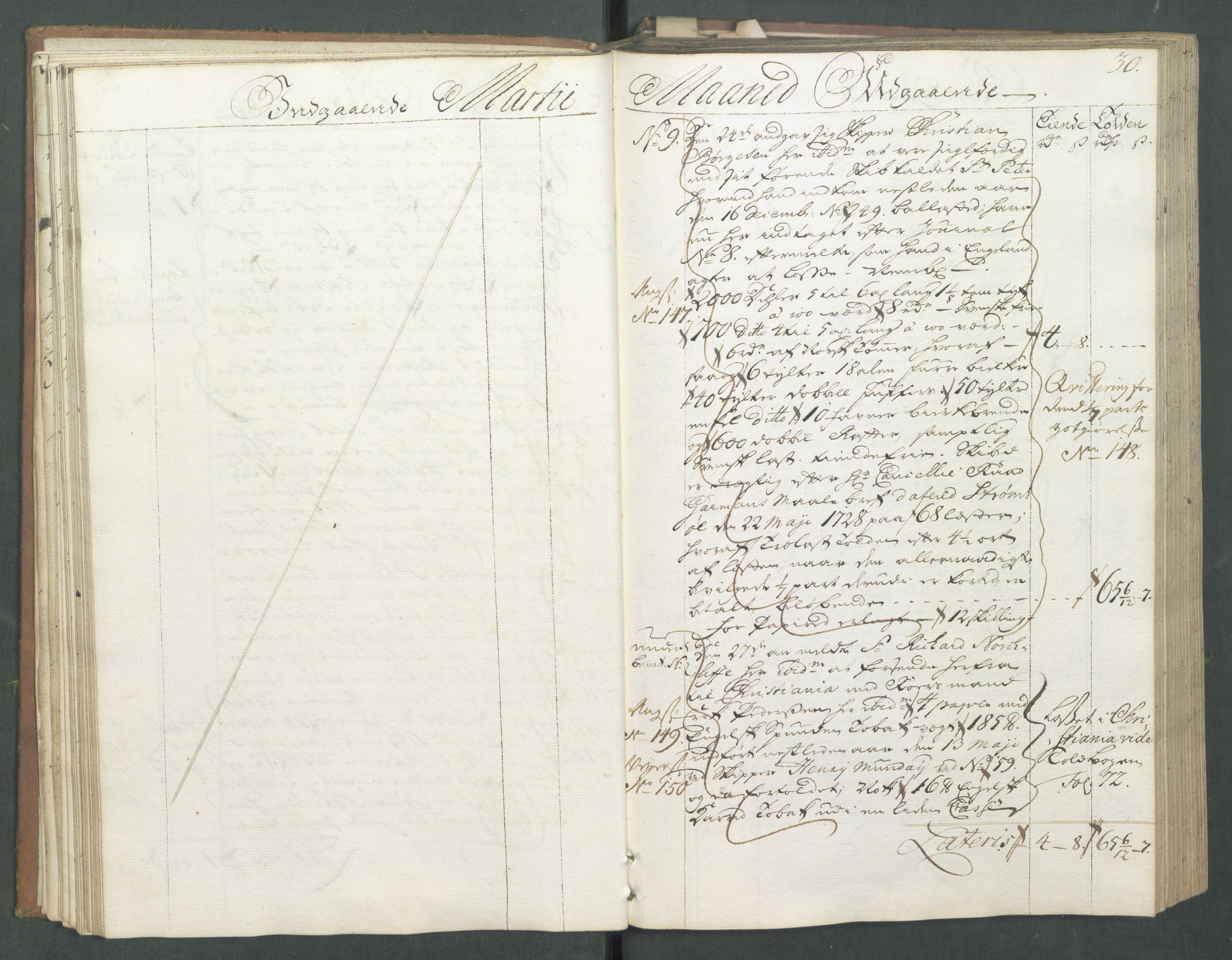 Generaltollkammeret, tollregnskaper, AV/RA-EA-5490/R01/L0008/0001: Tollregnskaper Fredrikshald / Hovedtollbok, 1733, p. 29b-30a