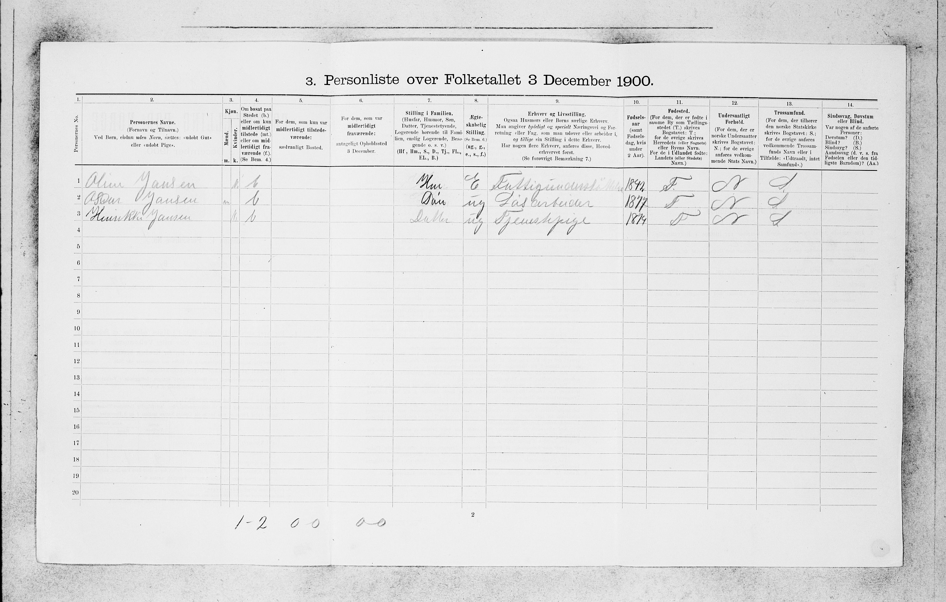SAB, 1900 census for Bergen, 1900, p. 11166