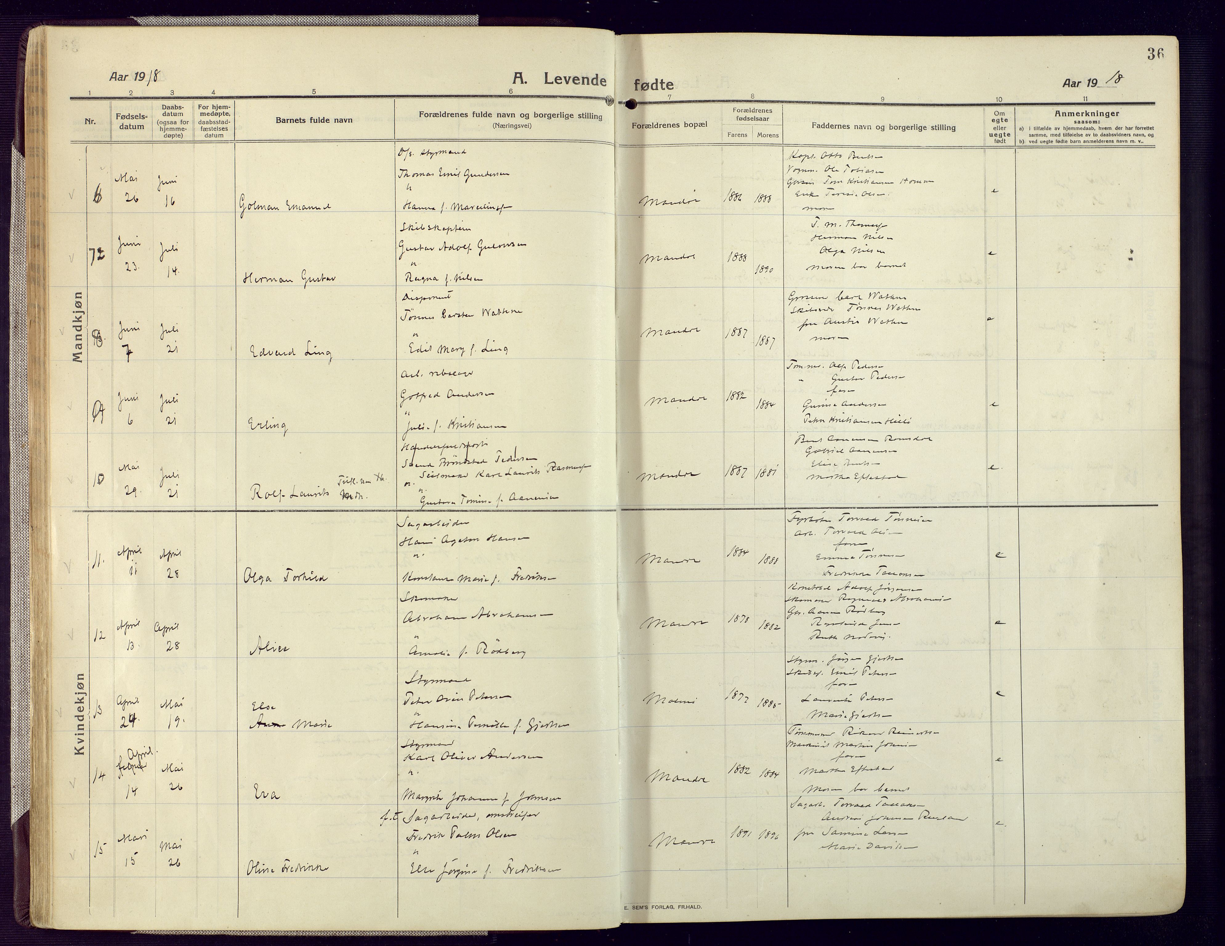 Mandal sokneprestkontor, AV/SAK-1111-0030/F/Fa/Fac/L0001: Parish register (official) no. A 1, 1913-1925, p. 36