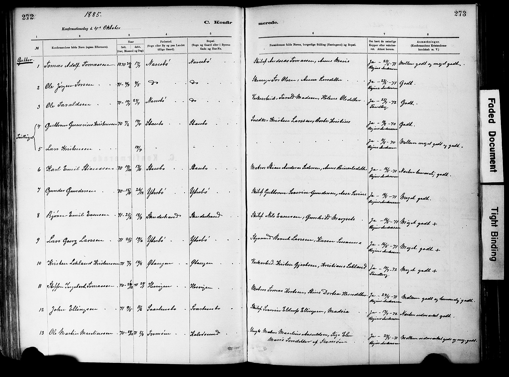 Dypvåg sokneprestkontor, SAK/1111-0007/F/Fa/Fab/L0001: Parish register (official) no. A 1, 1885-1912, p. 272-273
