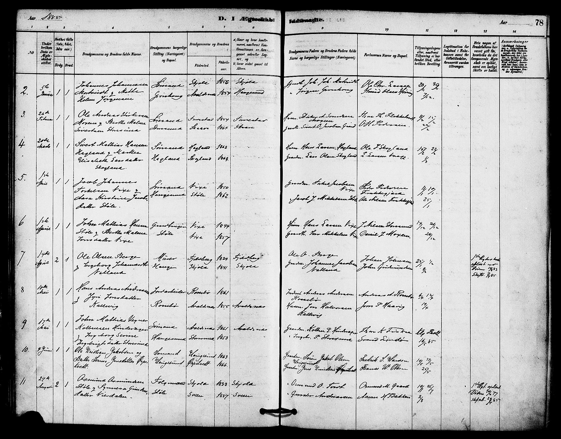 Haugesund sokneprestkontor, AV/SAST-A -101863/H/Ha/Haa/L0002: Parish register (official) no. A 2, 1878-1886, p. 78