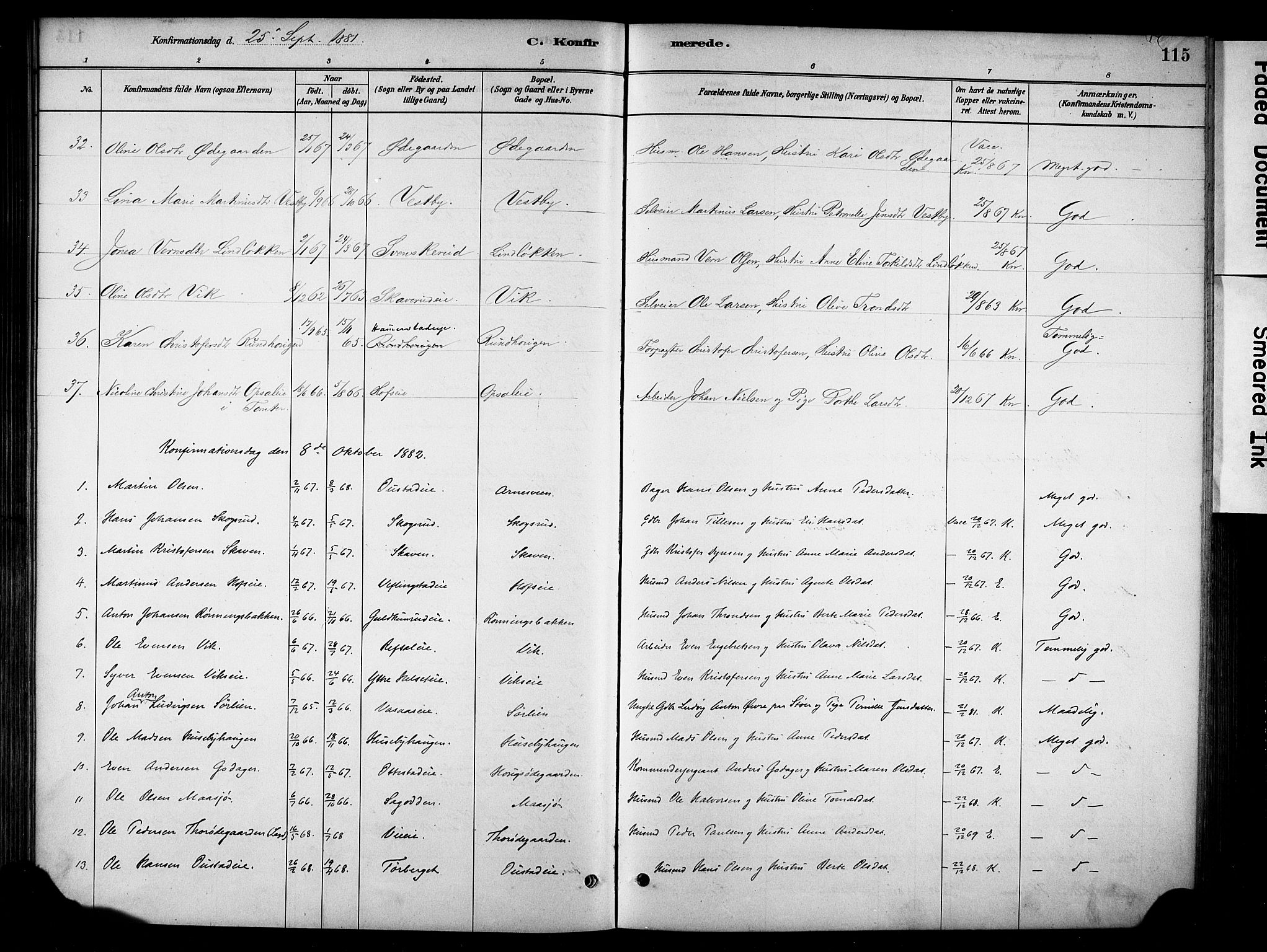 Stange prestekontor, AV/SAH-PREST-002/K/L0018: Parish register (official) no. 18, 1880-1896, p. 115