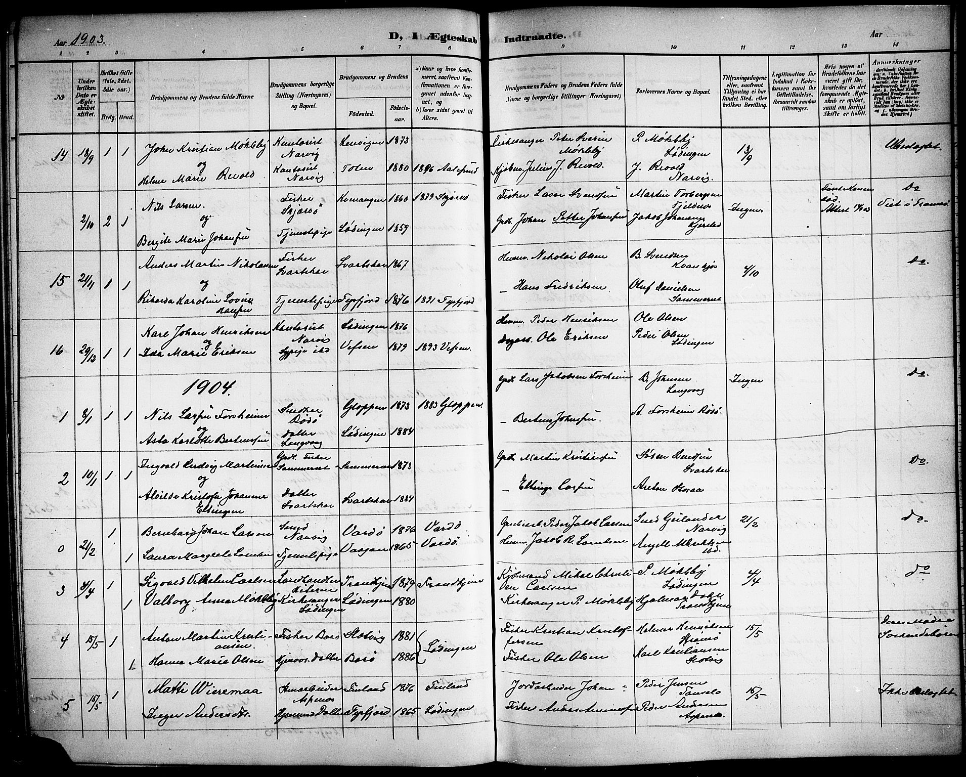 Ministerialprotokoller, klokkerbøker og fødselsregistre - Nordland, AV/SAT-A-1459/872/L1048: Parish register (copy) no. 872C04, 1898-1919