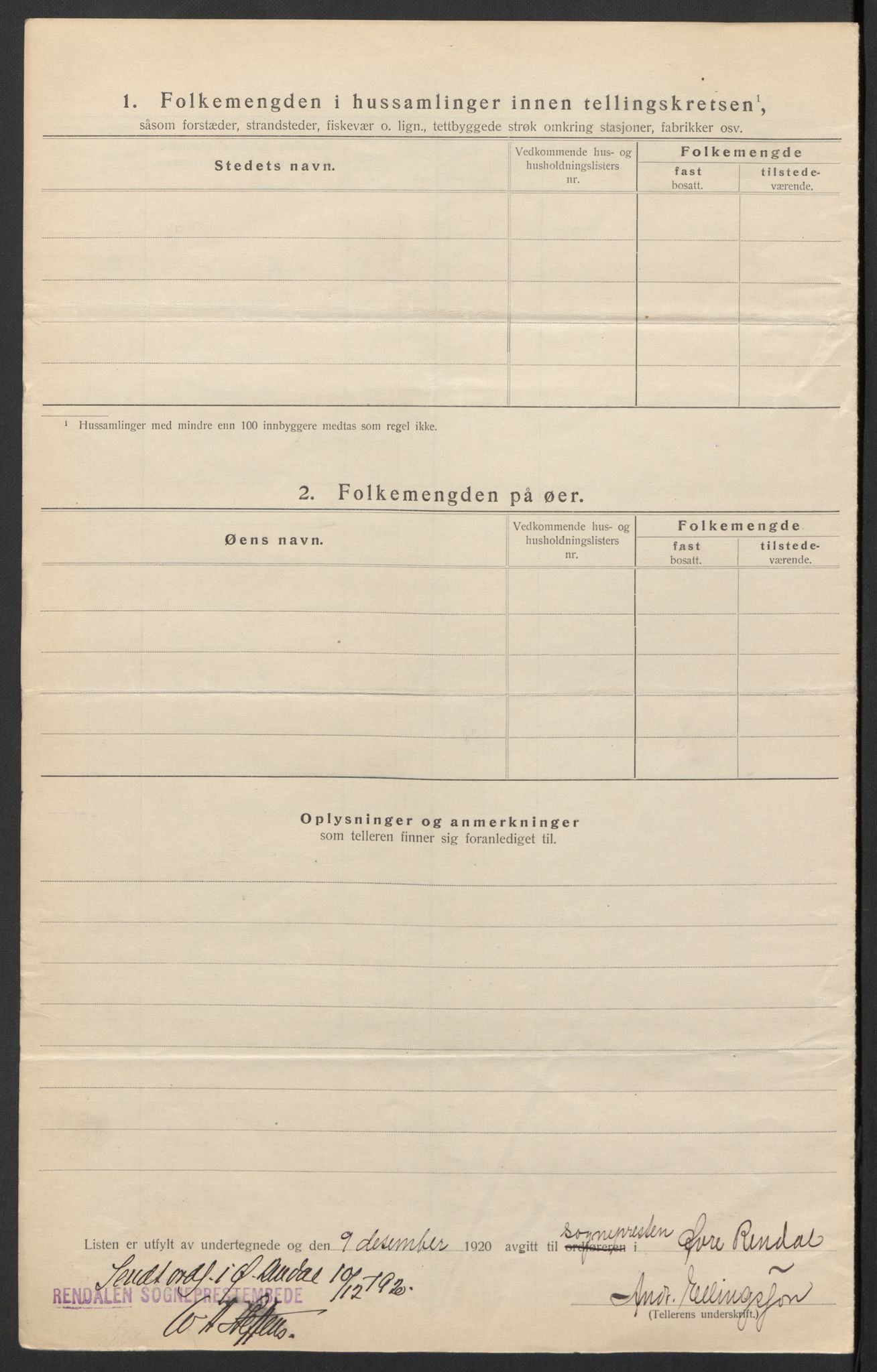 SAH, 1920 census for Øvre Rendal, 1920, p. 11