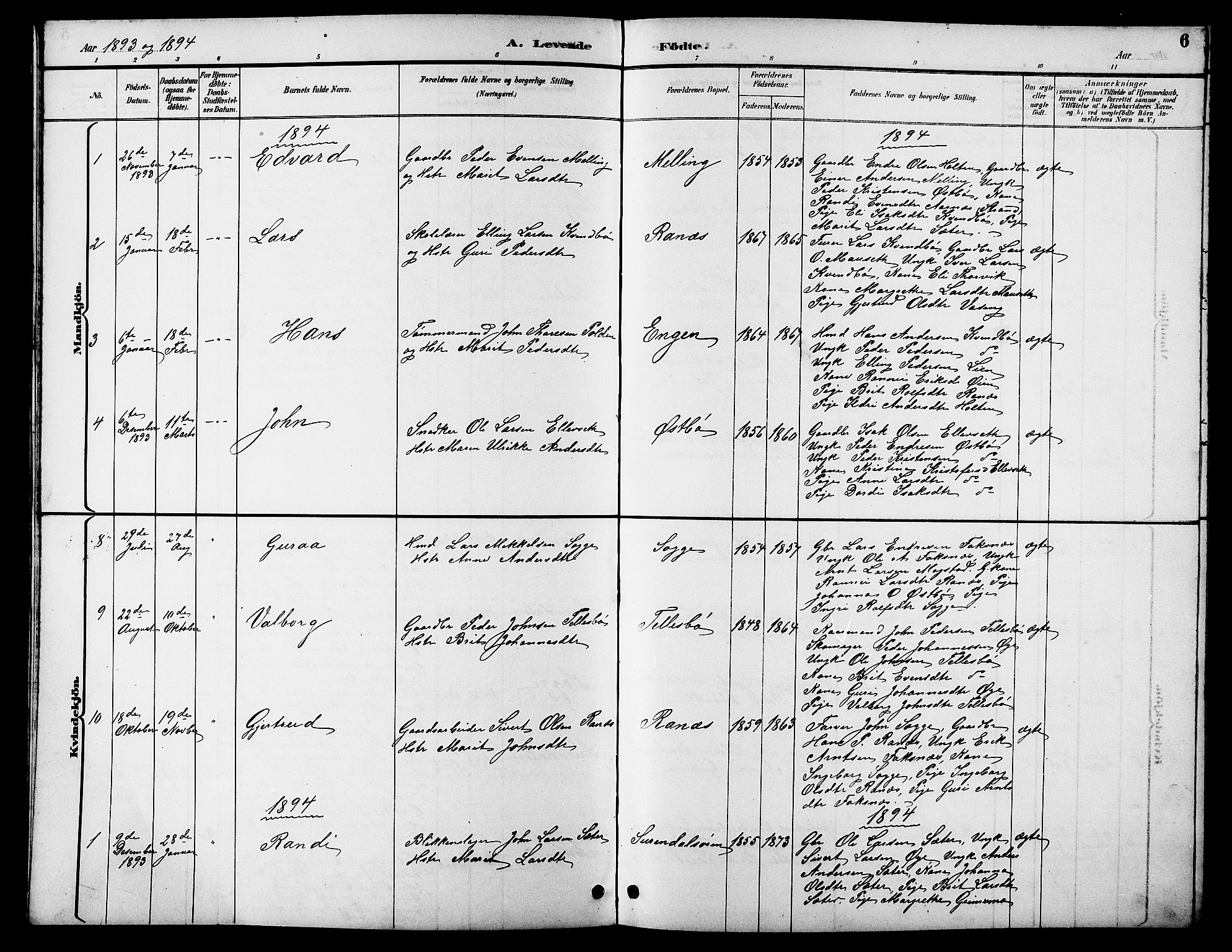 Ministerialprotokoller, klokkerbøker og fødselsregistre - Møre og Romsdal, AV/SAT-A-1454/596/L1058: Parish register (copy) no. 596C01, 1891-1907, p. 6