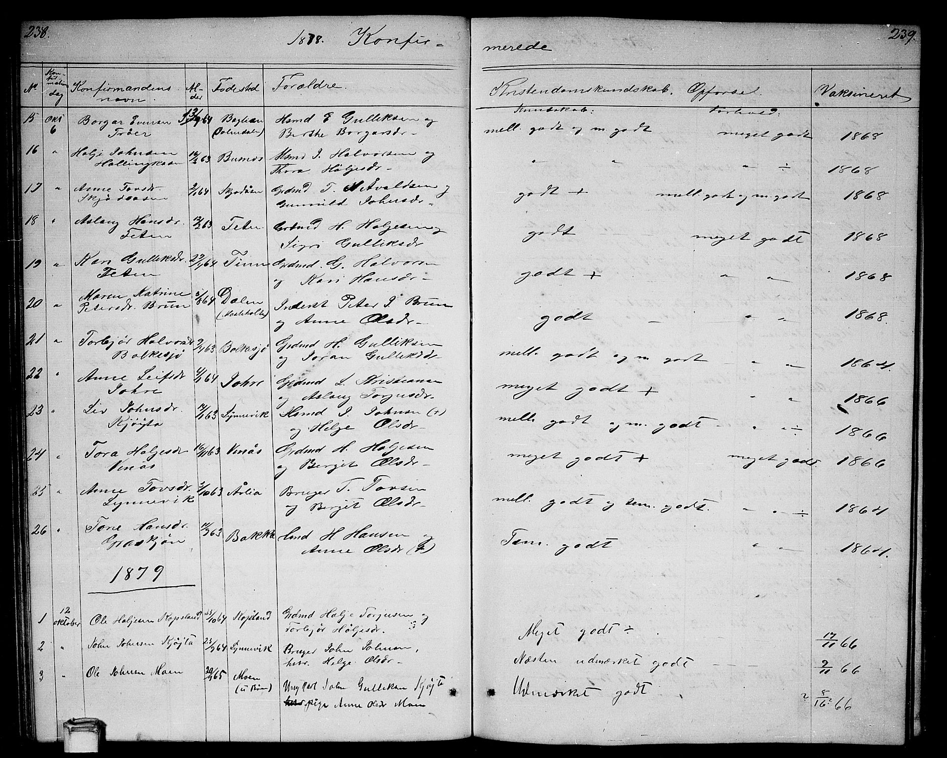 Gransherad kirkebøker, SAKO/A-267/G/Ga/L0002: Parish register (copy) no. I 2, 1854-1886, p. 238-239
