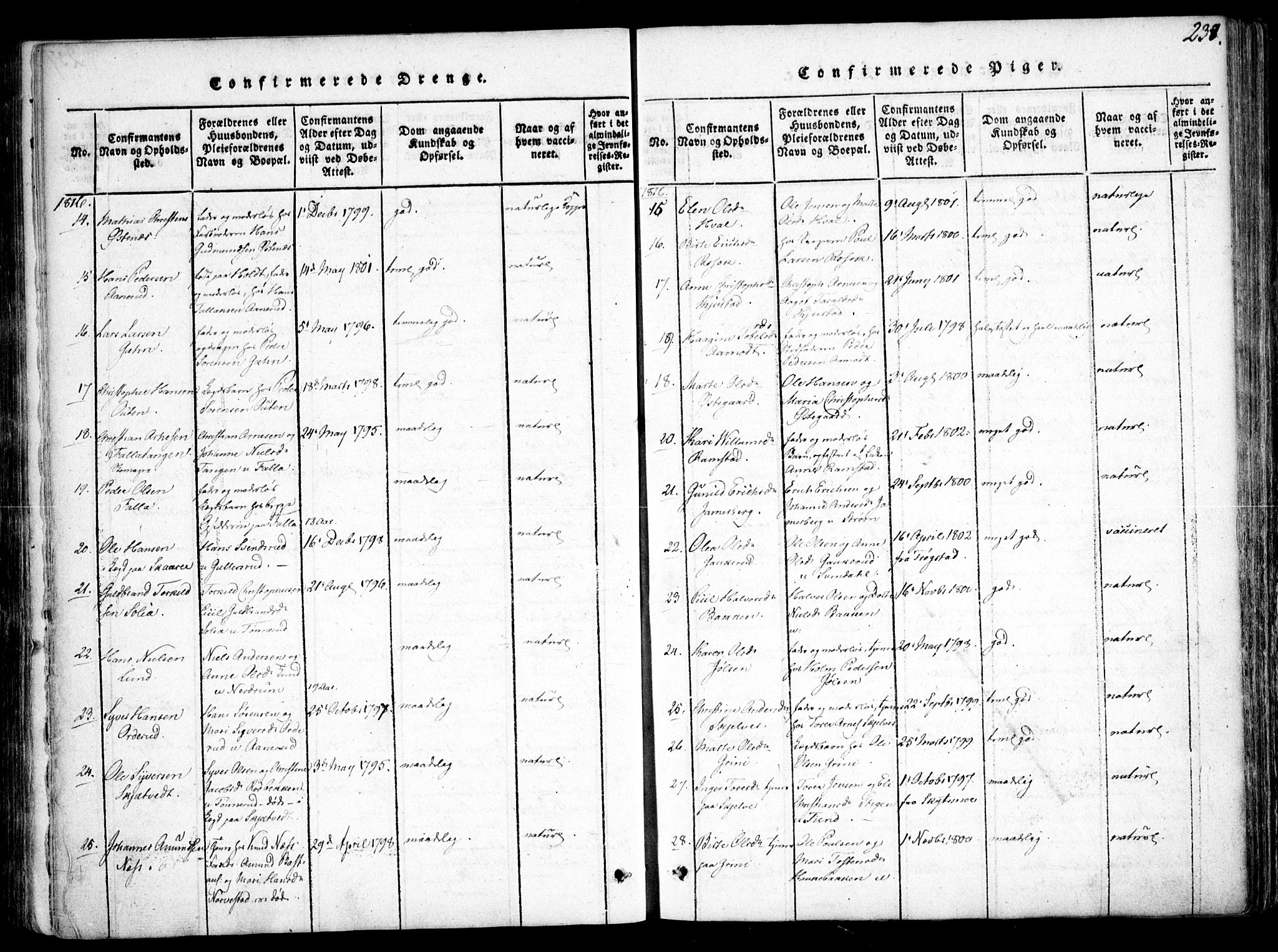 Fet prestekontor Kirkebøker, SAO/A-10370a/F/Fa/L0008: Parish register (official) no. I 8, 1815-1842, p. 238