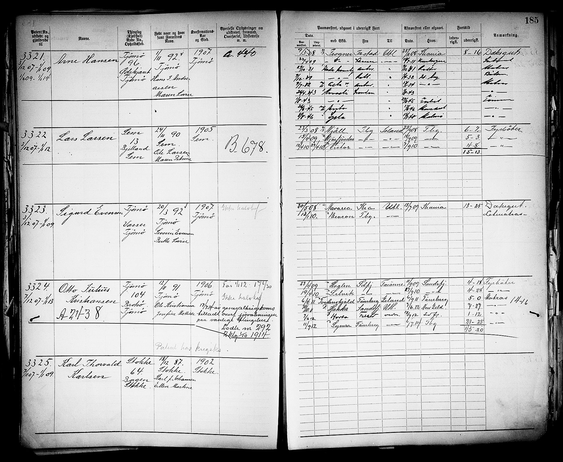 Tønsberg innrulleringskontor, SAKO/A-786/F/Fb/L0005: Annotasjonsrulle Patent nr. 2401-4080, 1904-1910, p. 188