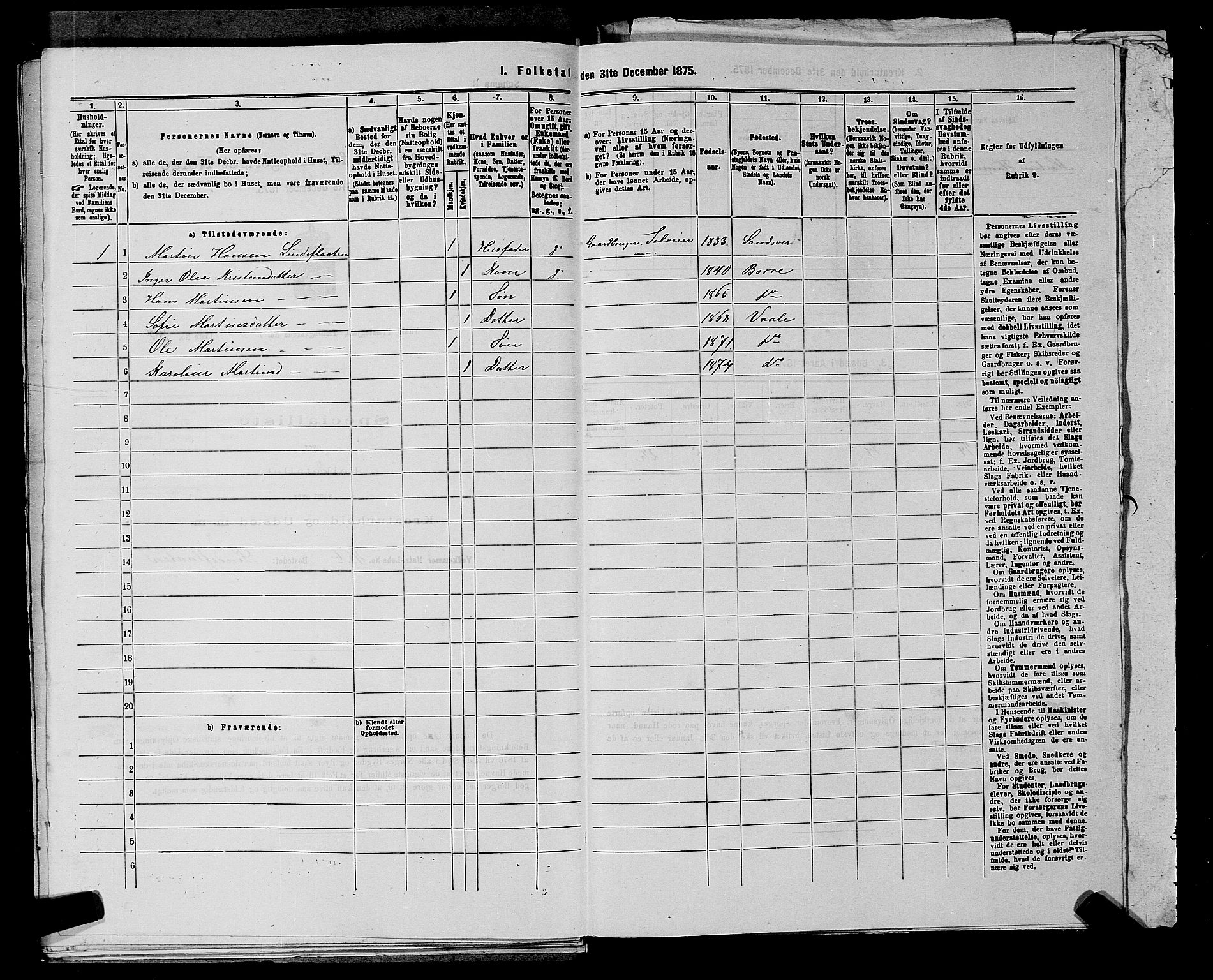 SAKO, 1875 census for 0716P Våle, 1875, p. 213