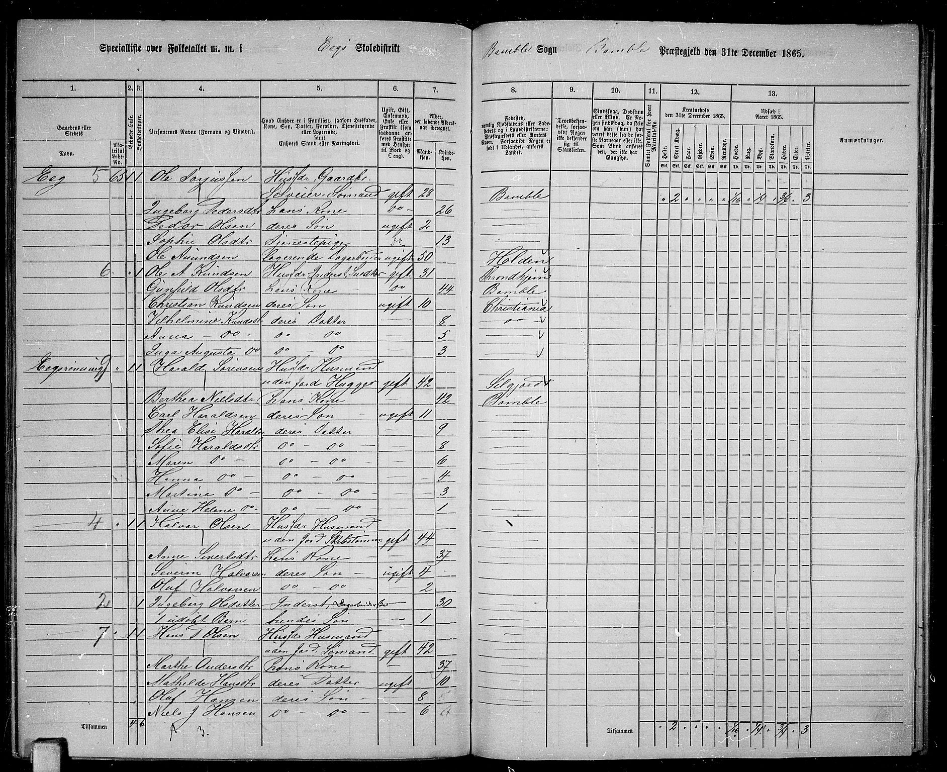 RA, 1865 census for Bamble, 1865, p. 154