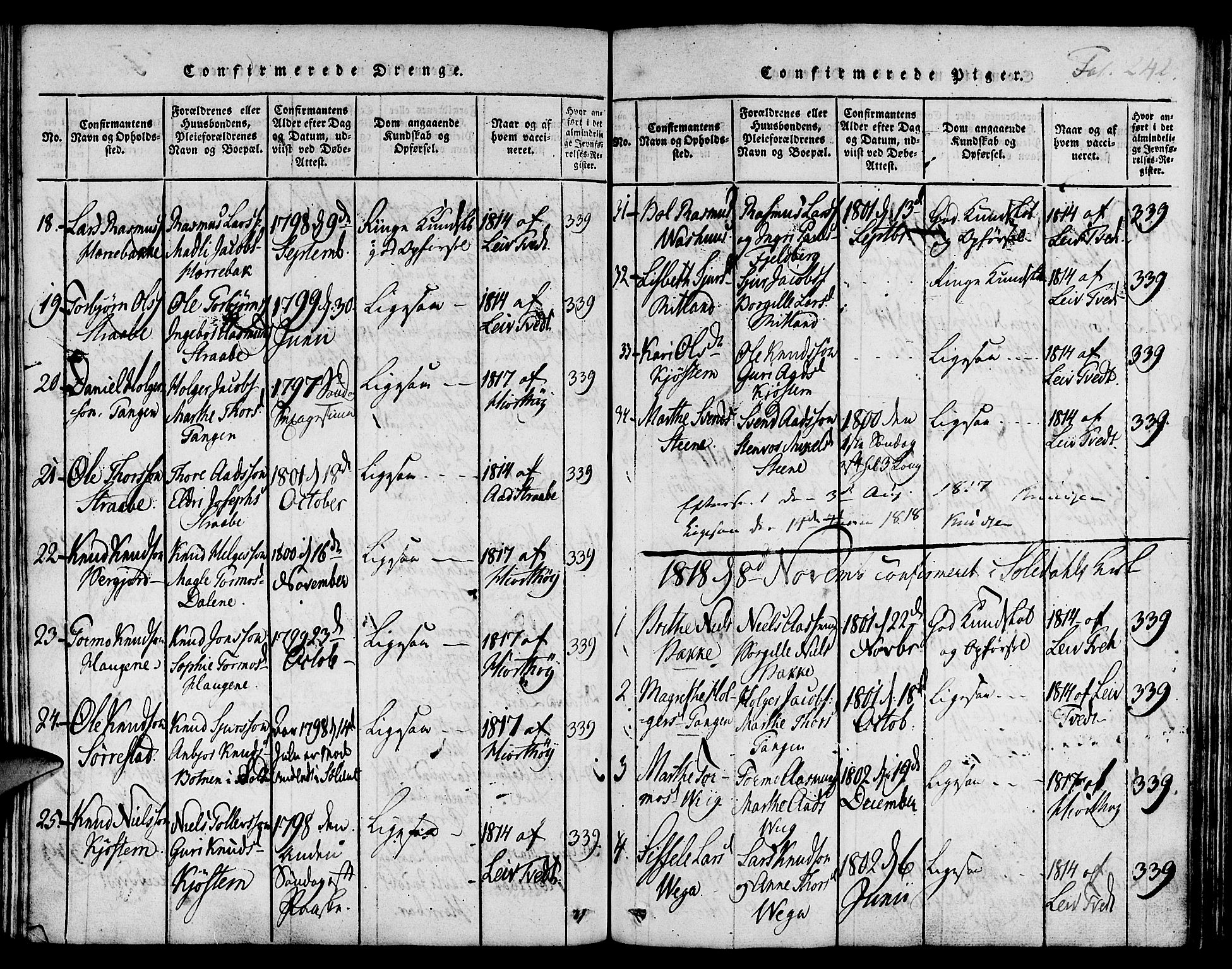 Suldal sokneprestkontor, SAST/A-101845/01/IV/L0006: Parish register (official) no. A 6, 1816-1836, p. 242