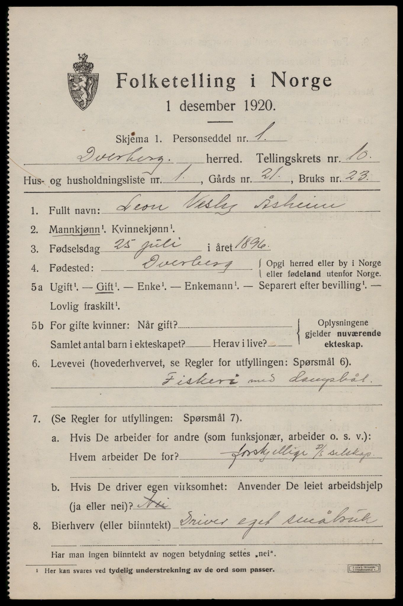 SAT, 1920 census for Dverberg, 1920, p. 8288