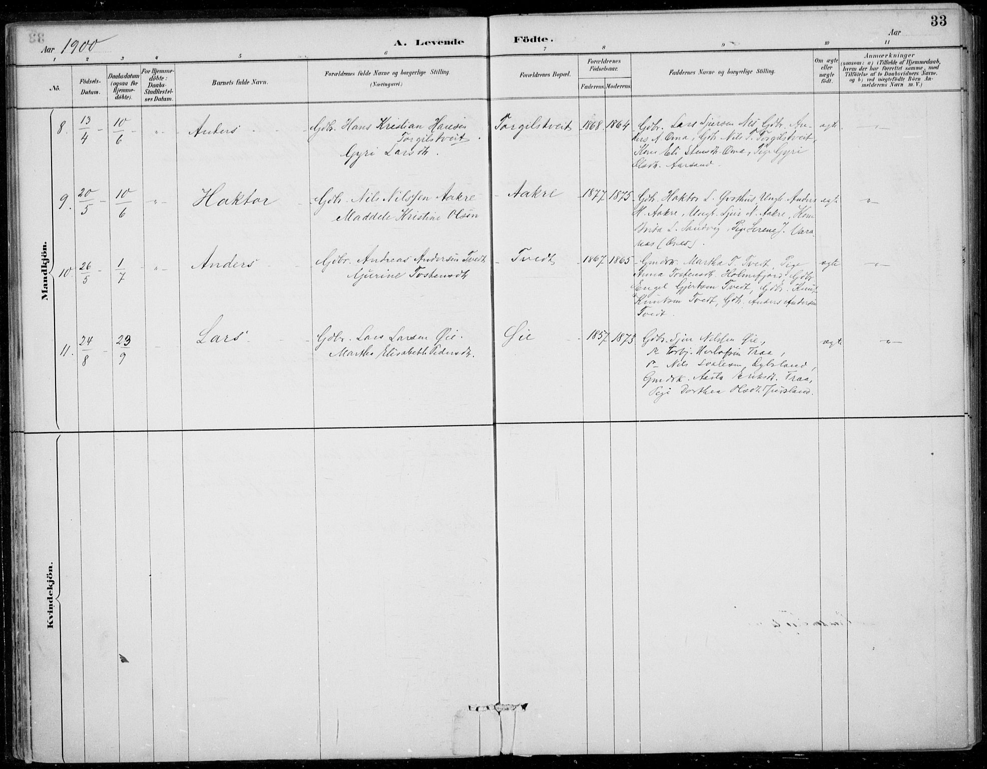 Strandebarm sokneprestembete, SAB/A-78401/H/Haa: Parish register (official) no. D  1, 1886-1912, p. 33
