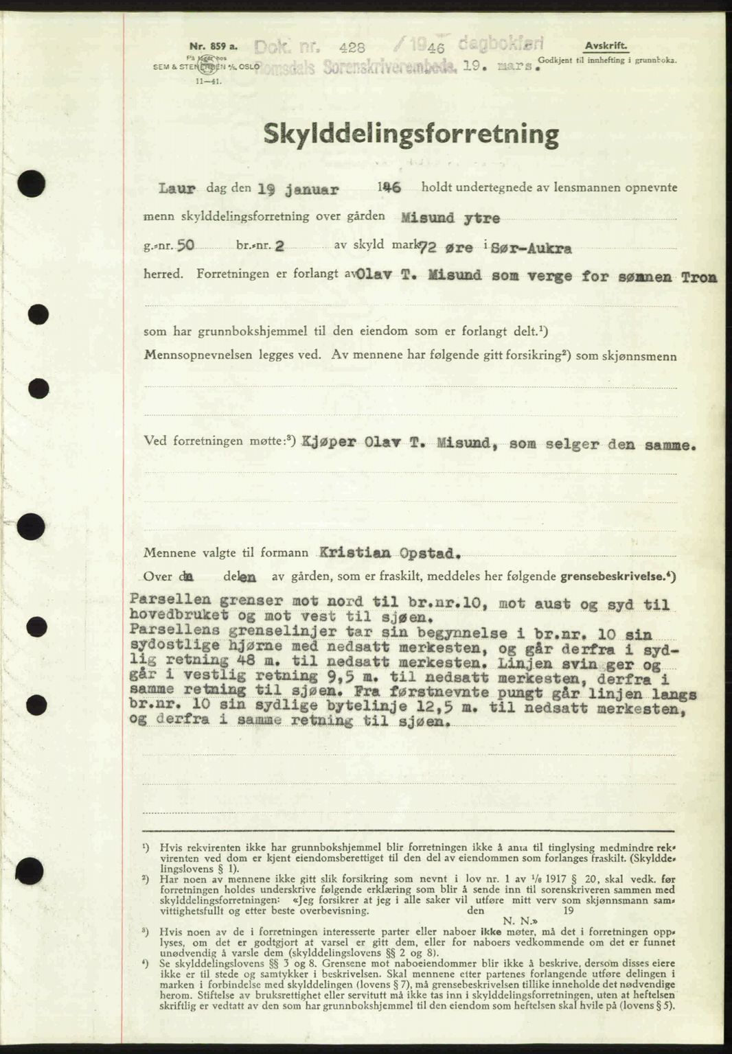 Romsdal sorenskriveri, SAT/A-4149/1/2/2C: Mortgage book no. A19, 1946-1946, Diary no: : 428/1946