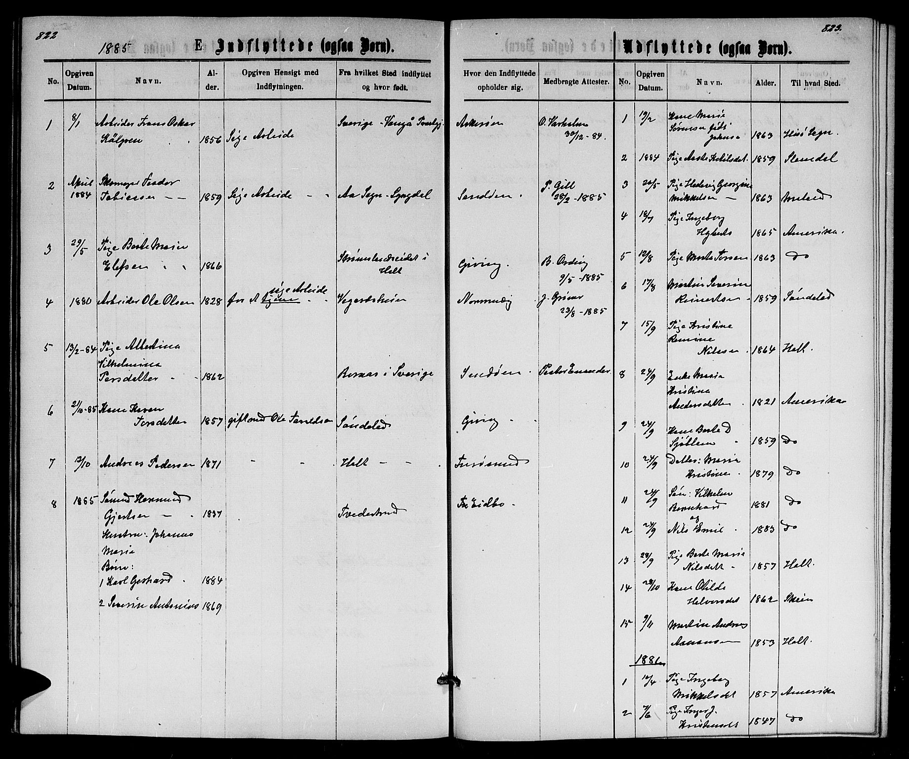 Dypvåg sokneprestkontor, AV/SAK-1111-0007/F/Fb/Fba/L0012: Parish register (copy) no. B 12, 1872-1886, p. 822-823