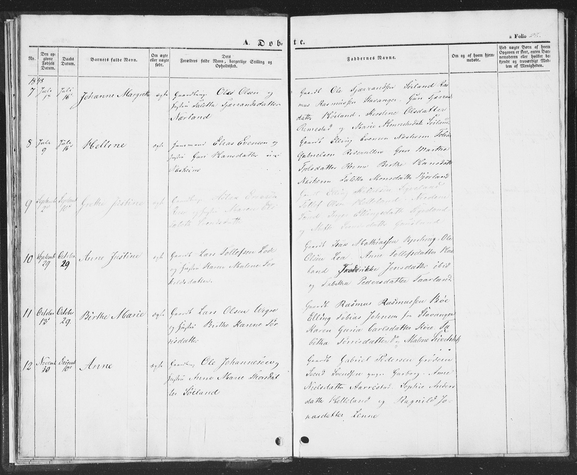 Hå sokneprestkontor, AV/SAST-A-101801/001/30BA/L0006: Parish register (official) no. A 5, 1842-1853, p. 28