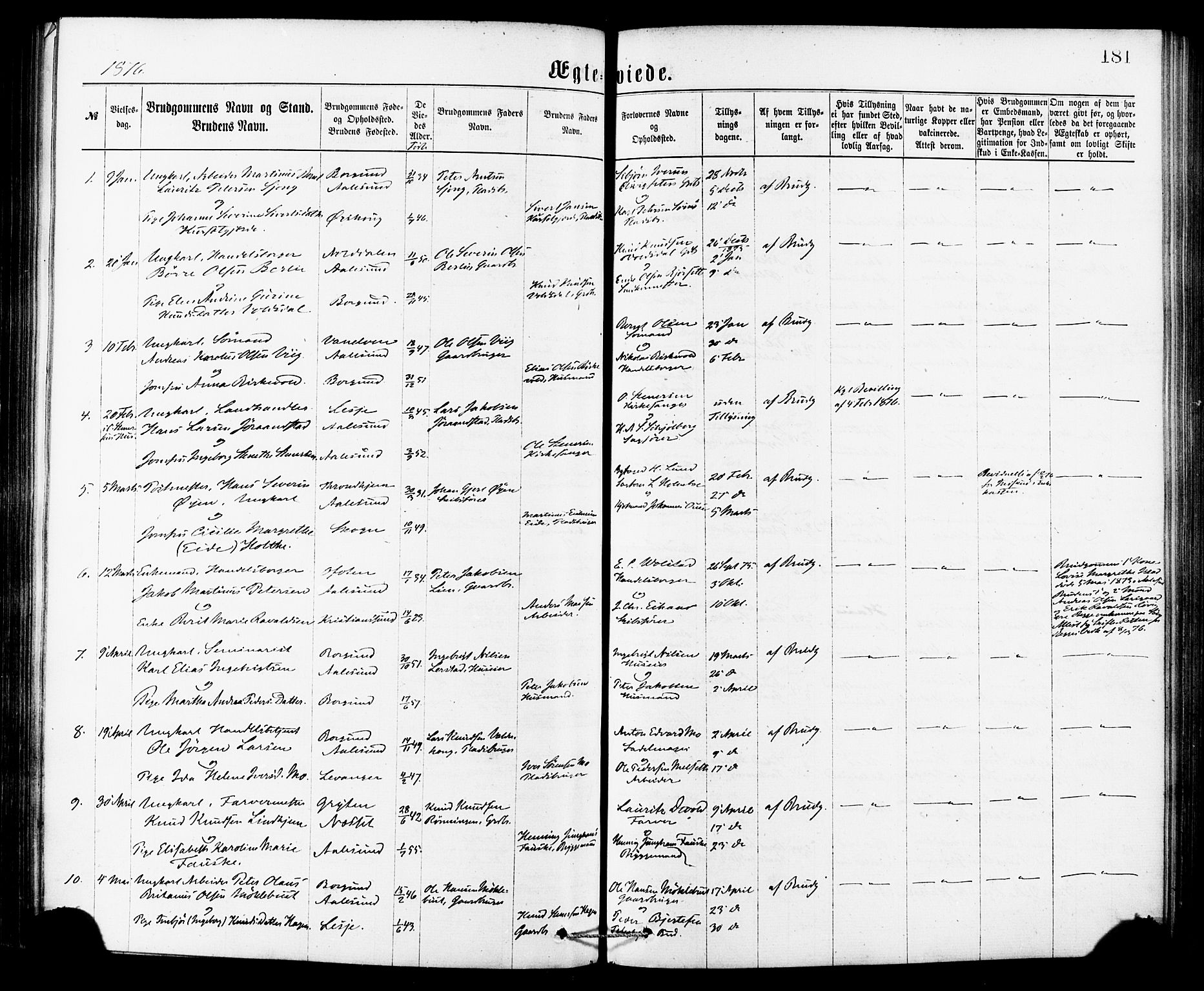 Ministerialprotokoller, klokkerbøker og fødselsregistre - Møre og Romsdal, SAT/A-1454/529/L0453: Parish register (official) no. 529A03, 1872-1877, p. 181