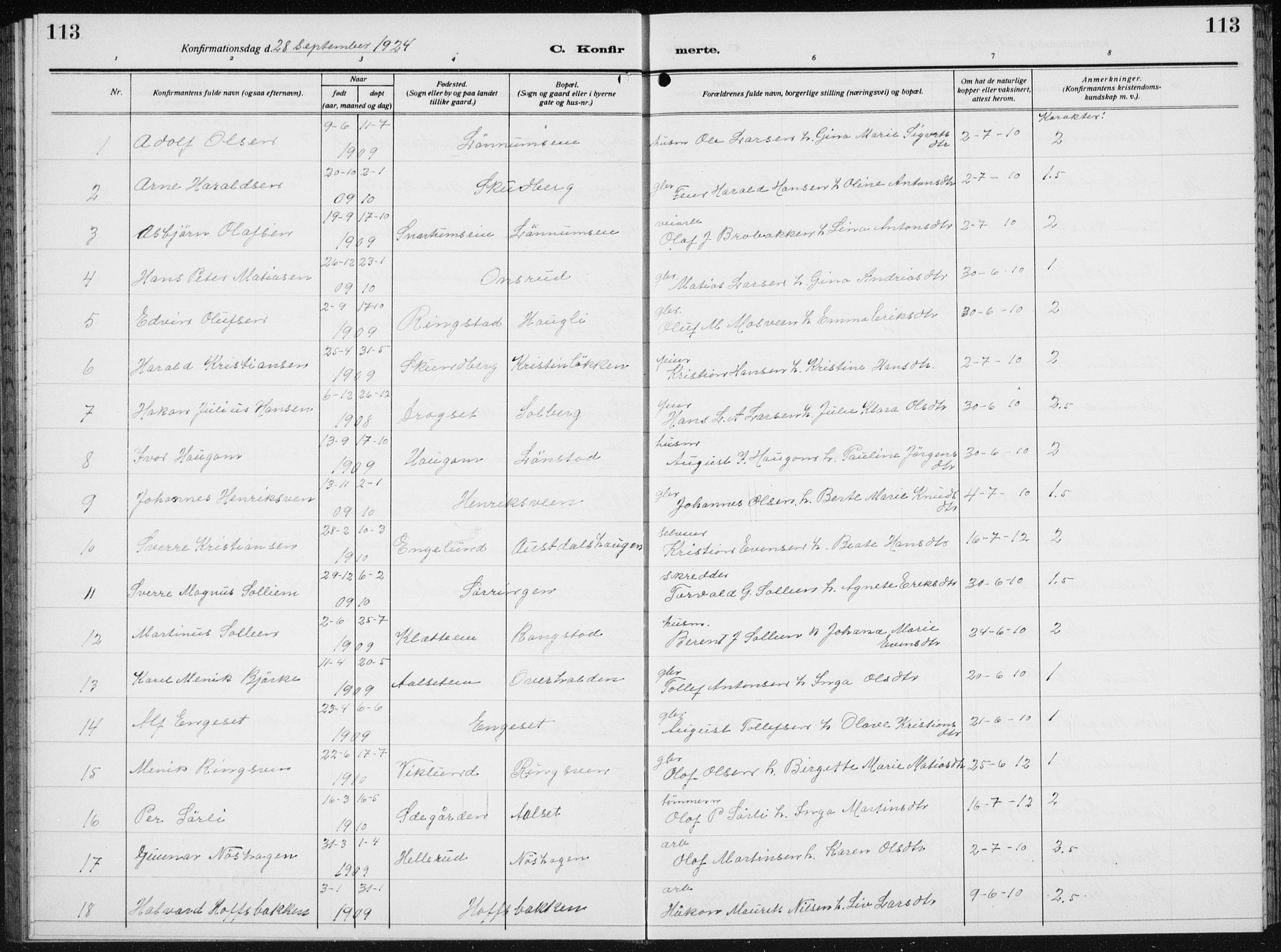 Biri prestekontor, SAH/PREST-096/H/Ha/Hab/L0007: Parish register (copy) no. 7, 1919-1941, p. 113