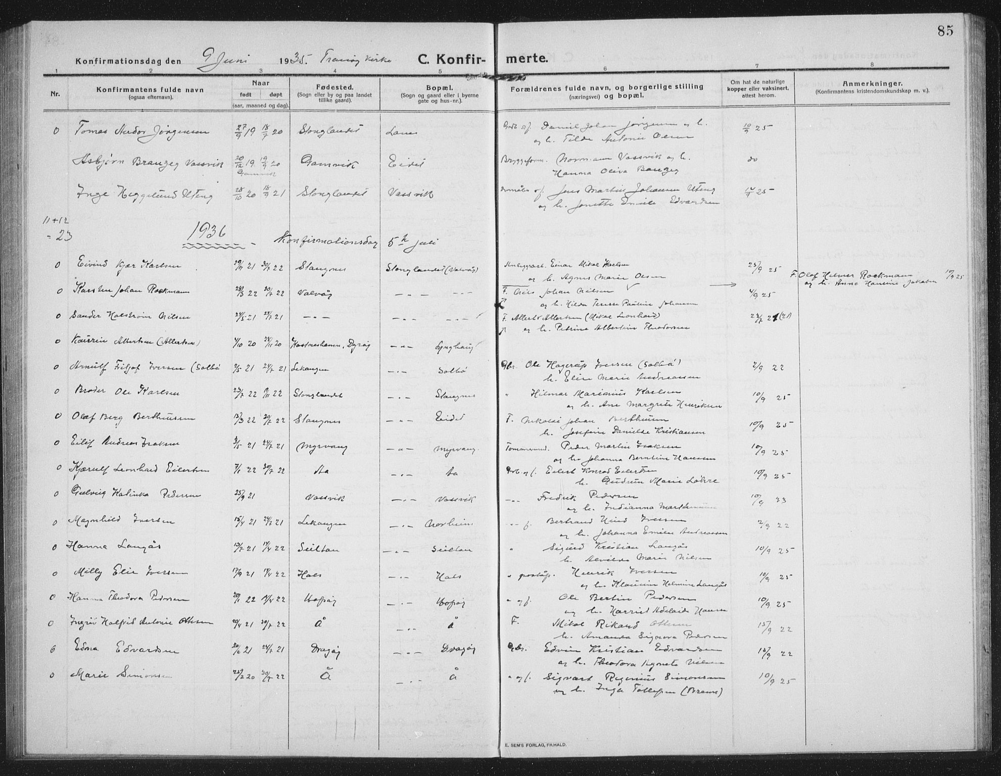 Tranøy sokneprestkontor, SATØ/S-1313/I/Ia/Iab/L0019klokker: Parish register (copy) no. 19, 1914-1940, p. 85