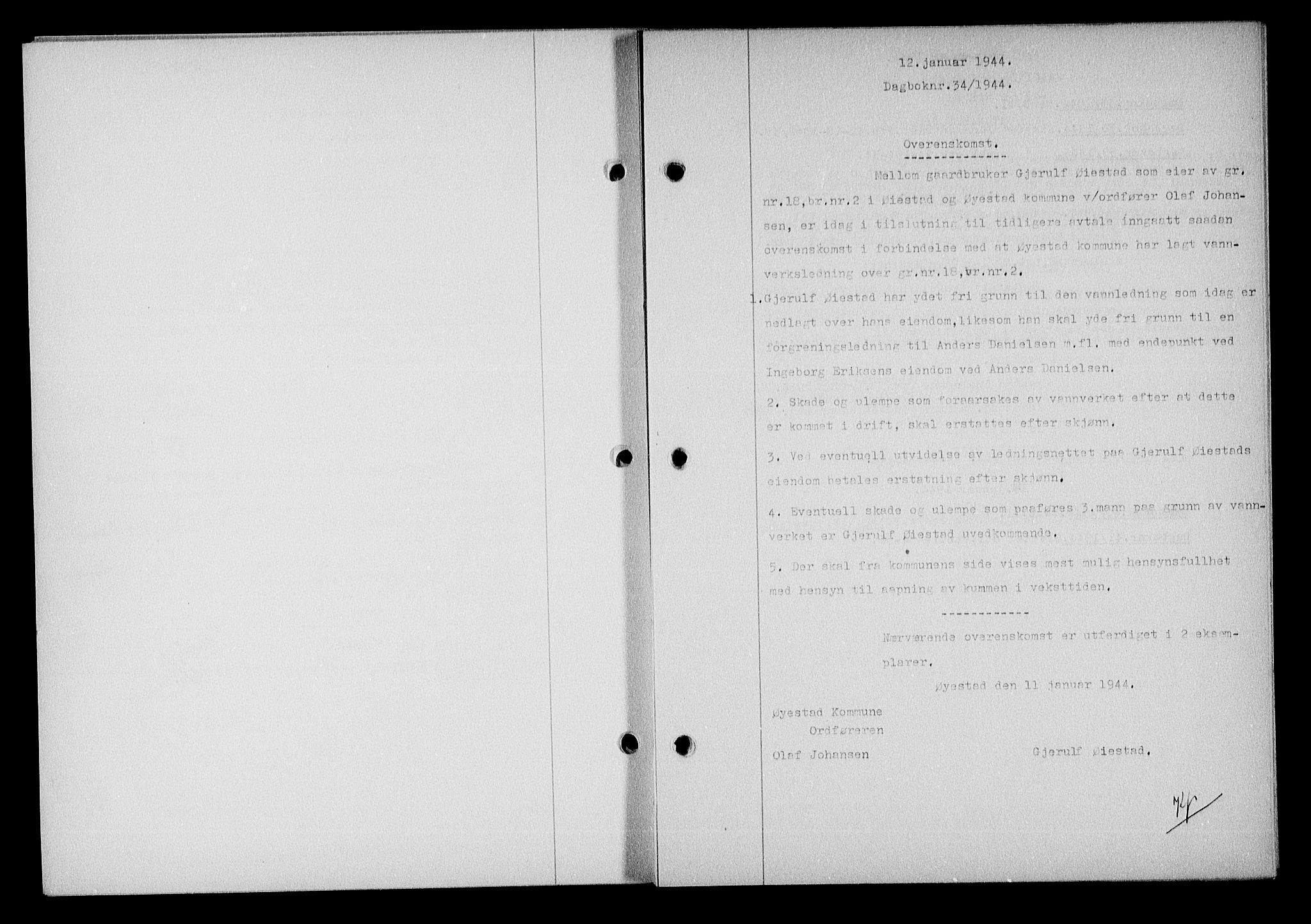 Nedenes sorenskriveri, SAK/1221-0006/G/Gb/Gba/L0051: Mortgage book no. A-V, 1943-1944, Diary no: : 34/1944