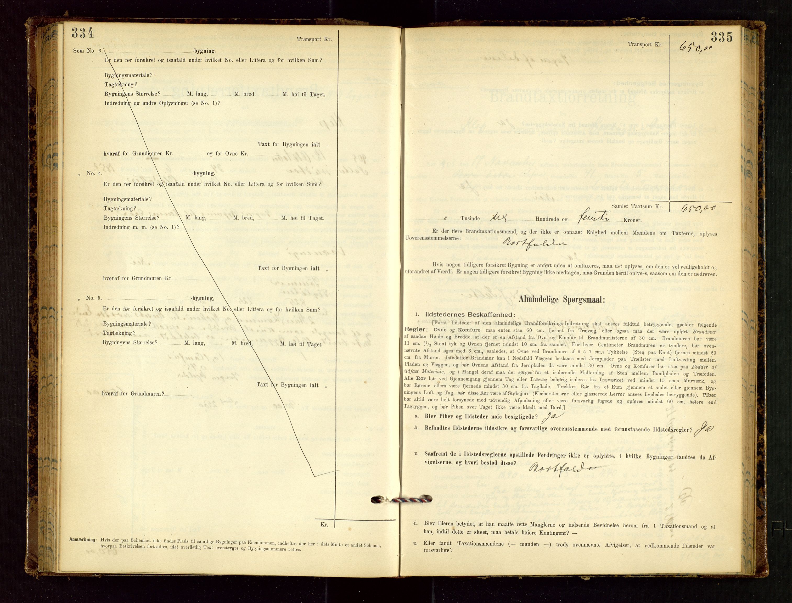 Klepp lensmannskontor, SAST/A-100163/Goc/L0002: "Brandtaxationsprotokol" m/register, 1898-1902, p. 334-335